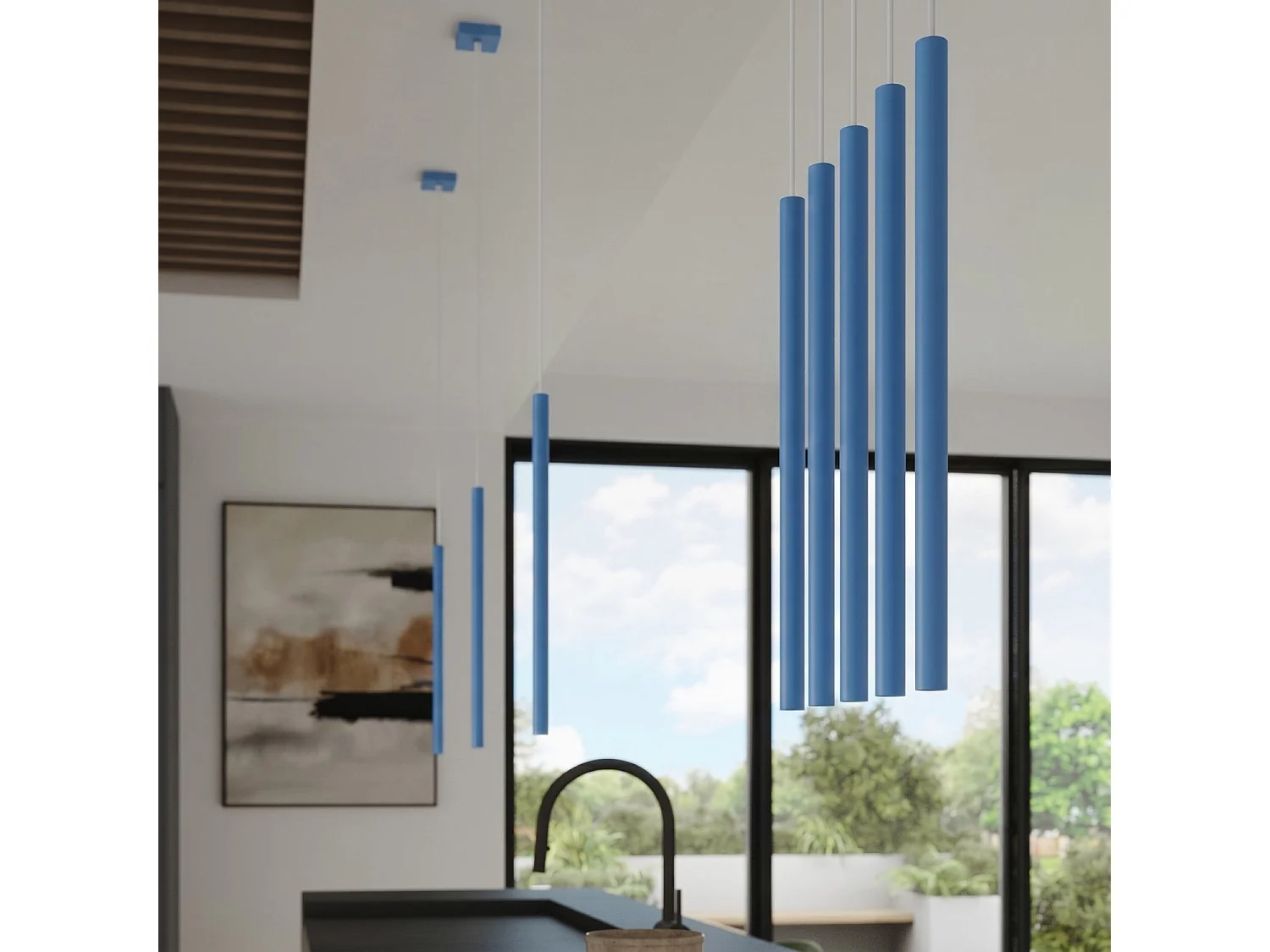 Applique moderne en acier - 2 sources lumineuses - L.2,5 x H.50 cm - bleu clair