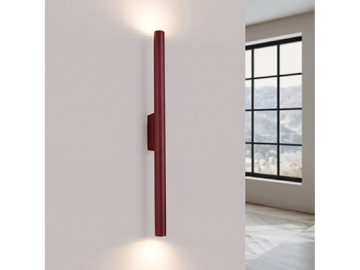 Applique moderne en acier - 2 sources lumineuses - L.2,5 x H.50 cm - bordeaux