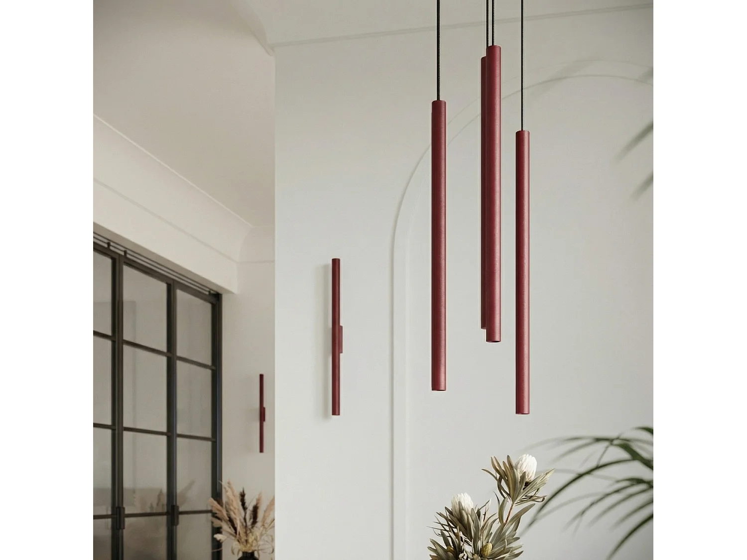 Applique moderne en acier - 2 sources lumineuses - L.2,5 x H.50 cm - bordeaux