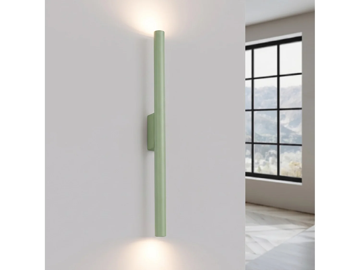 Applique moderne en acier - 2 sources lumineuses - L.2,5 x H.50 cm - sauge