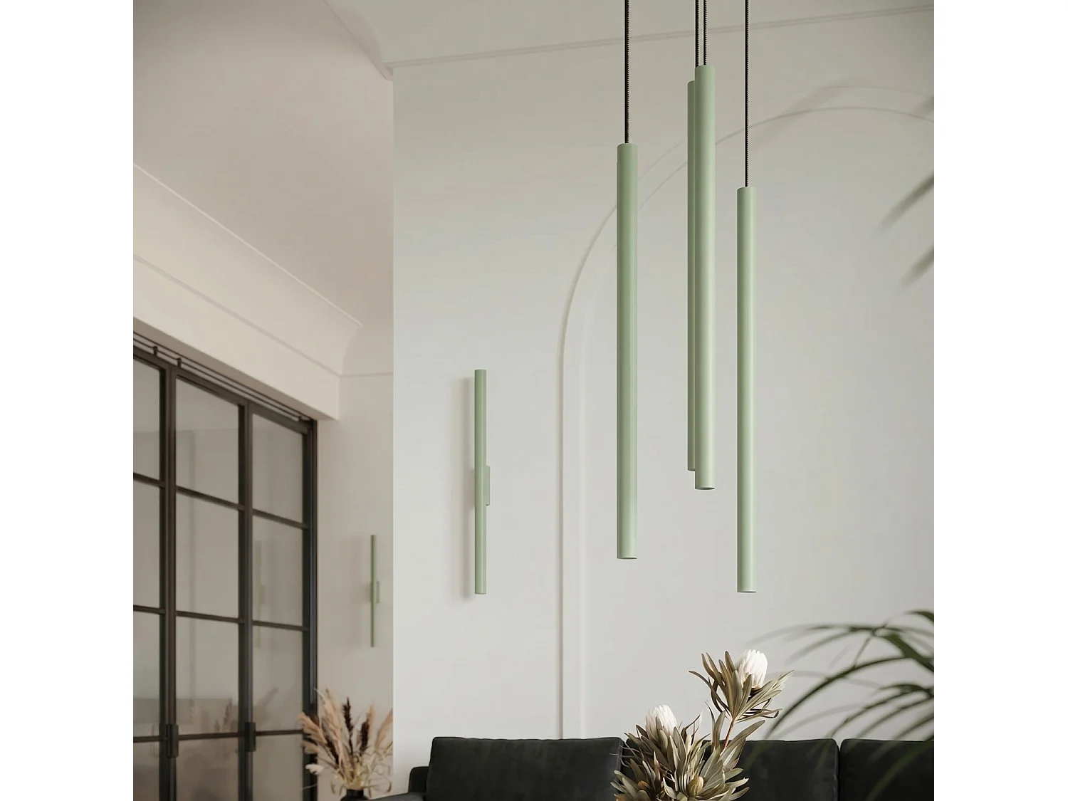 Applique moderne en acier - 2 sources lumineuses - L.2,5 x H.50 cm - sauge