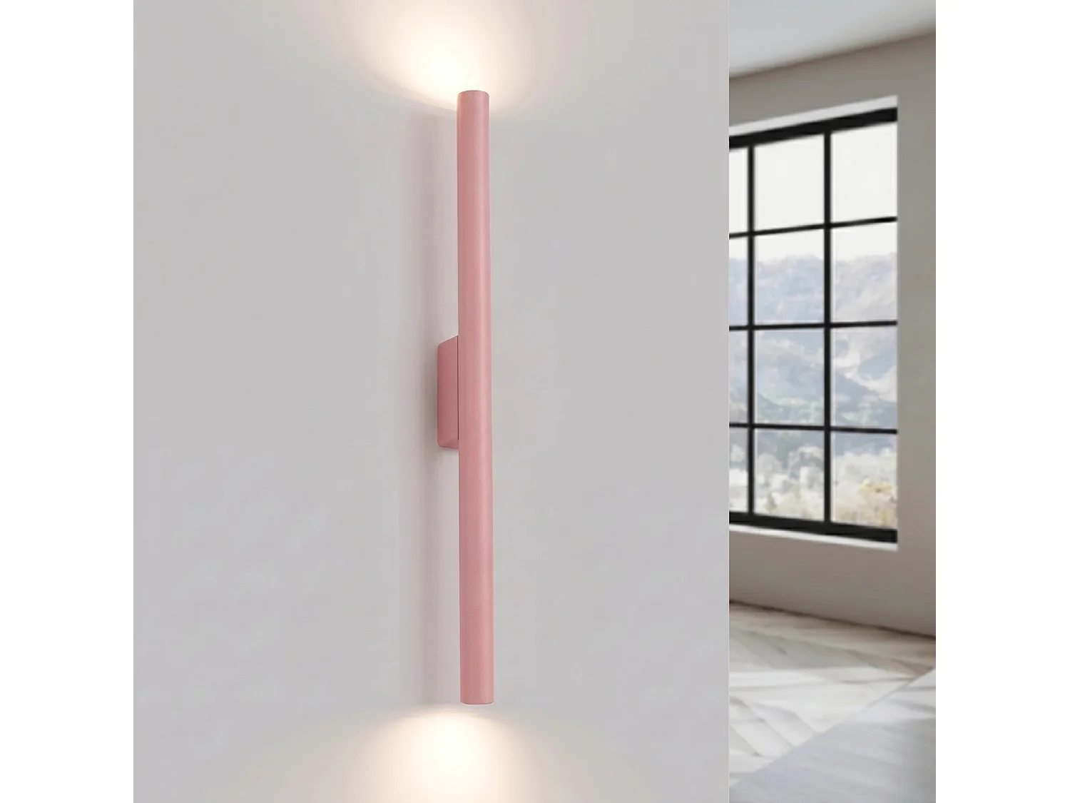 Applique moderne en acier - 2 sources lumineuses - L.2,5 x H.50 cm - rose