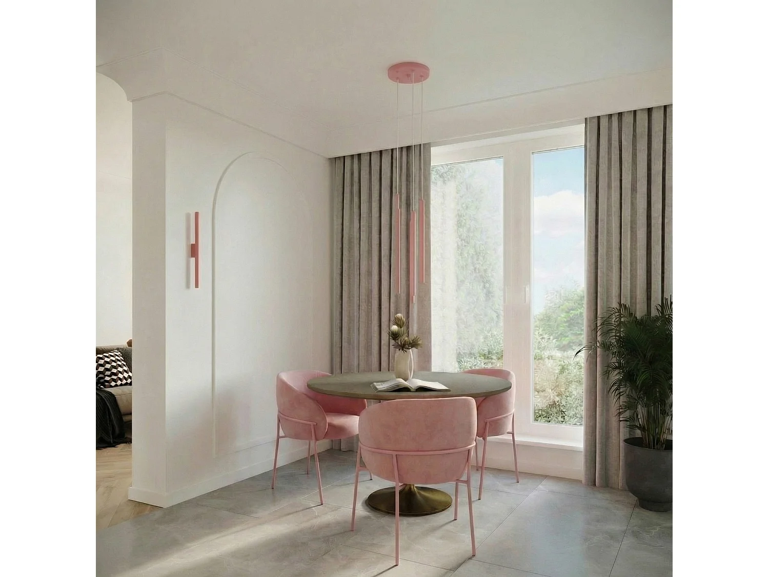 Applique moderne en acier - 2 sources lumineuses - L.2,5 x H.50 cm - rose