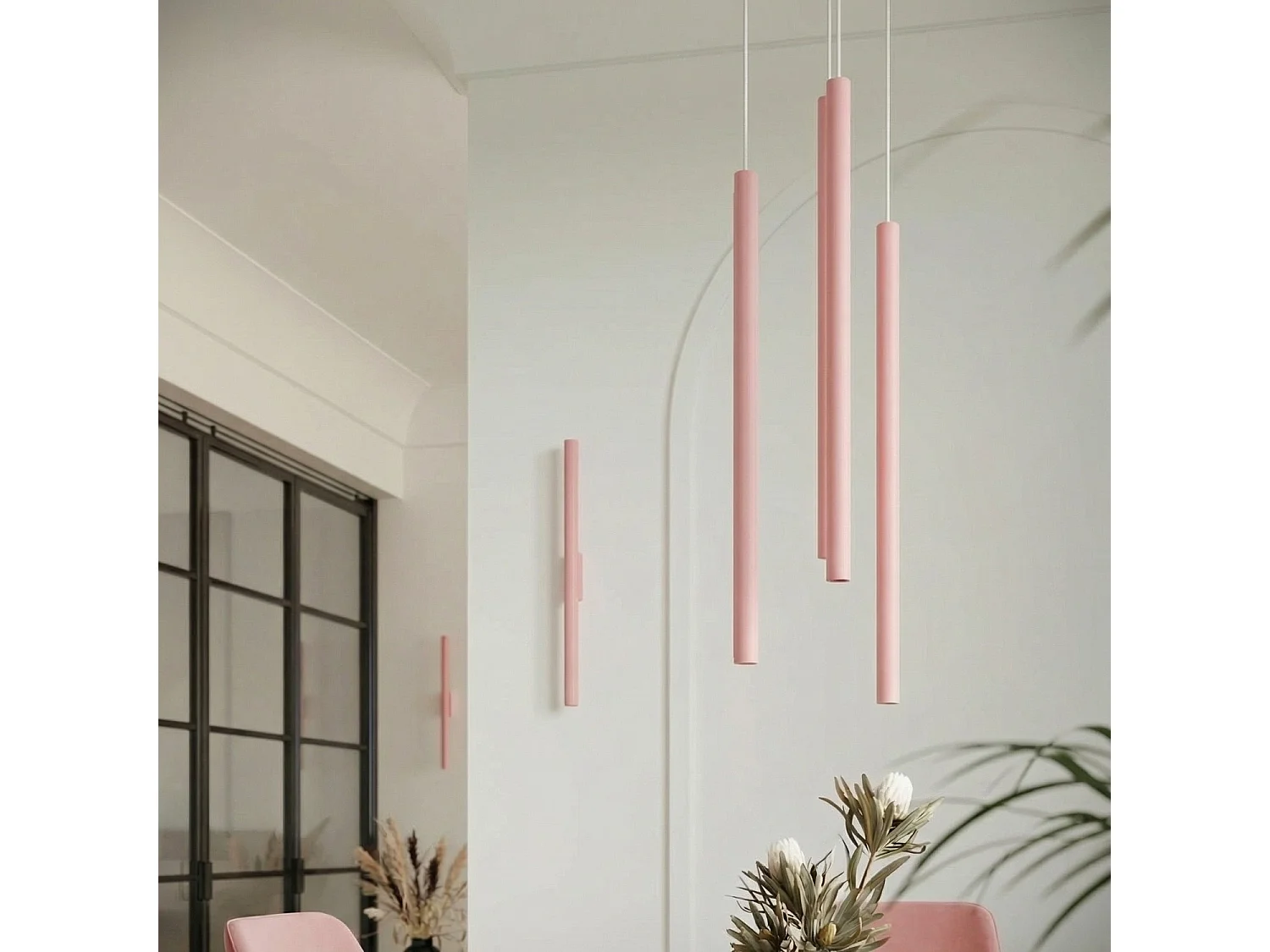 Applique moderne en acier - 2 sources lumineuses - L.2,5 x H.50 cm - rose