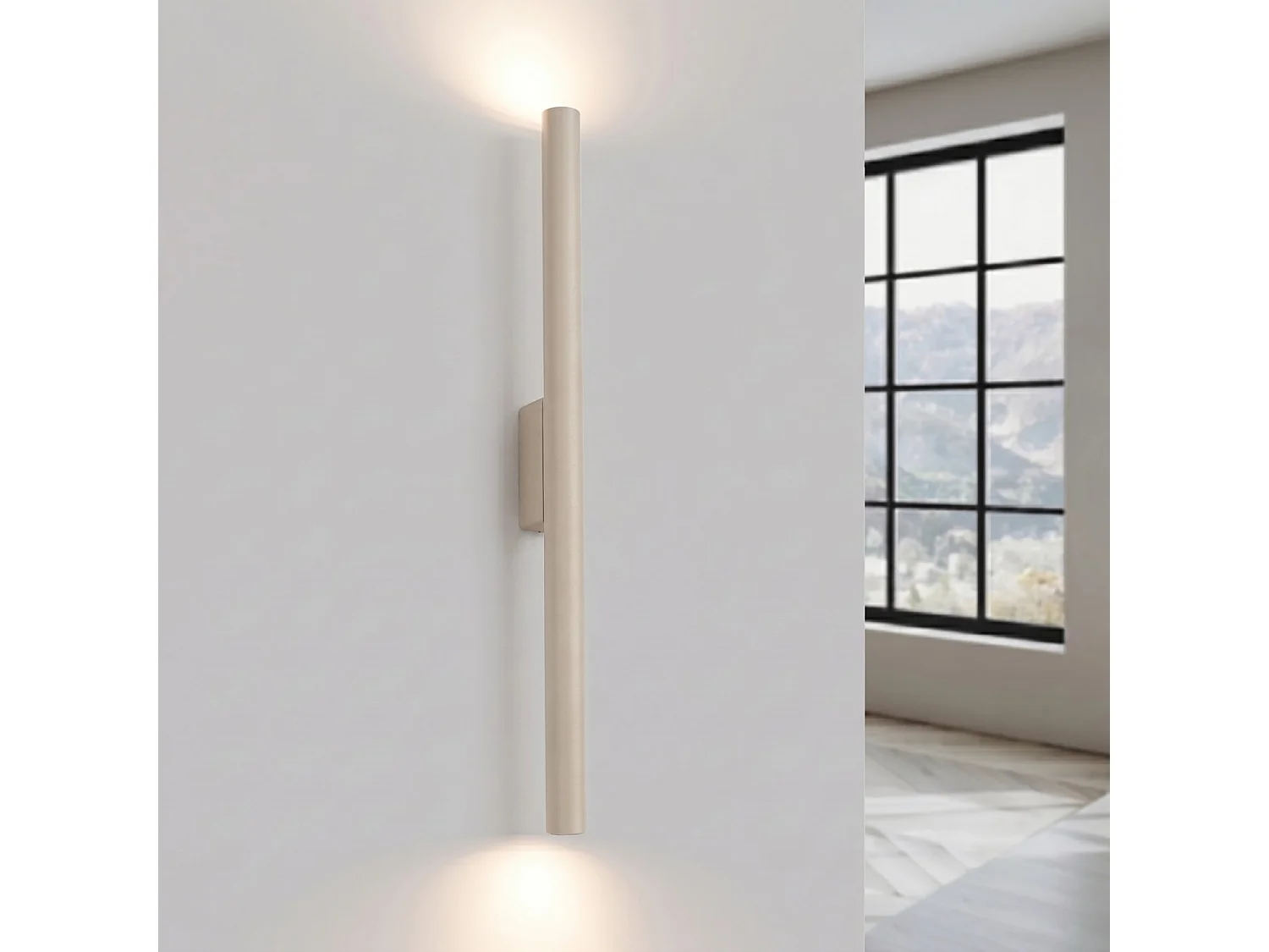 Applique moderne en acier - 2 sources lumineuses - L.2,5 x H.50 cm - taupe