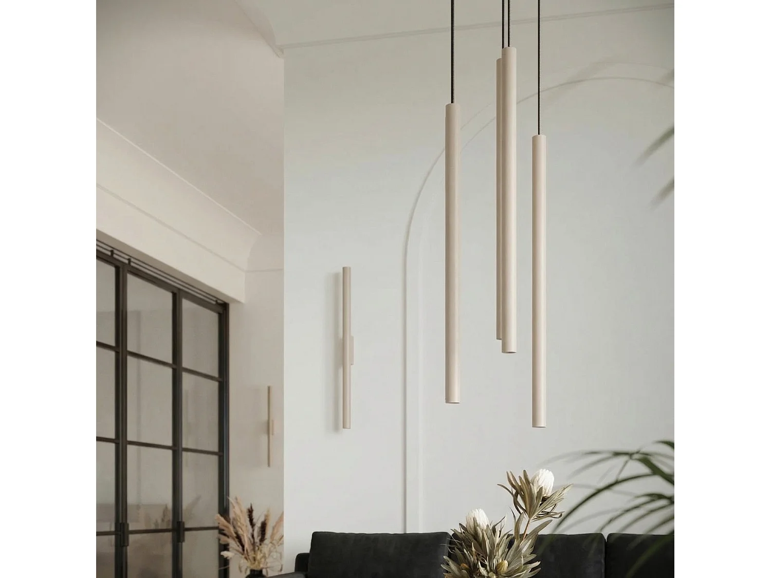 Applique moderne en acier - 2 sources lumineuses - L.2,5 x H.50 cm - taupe