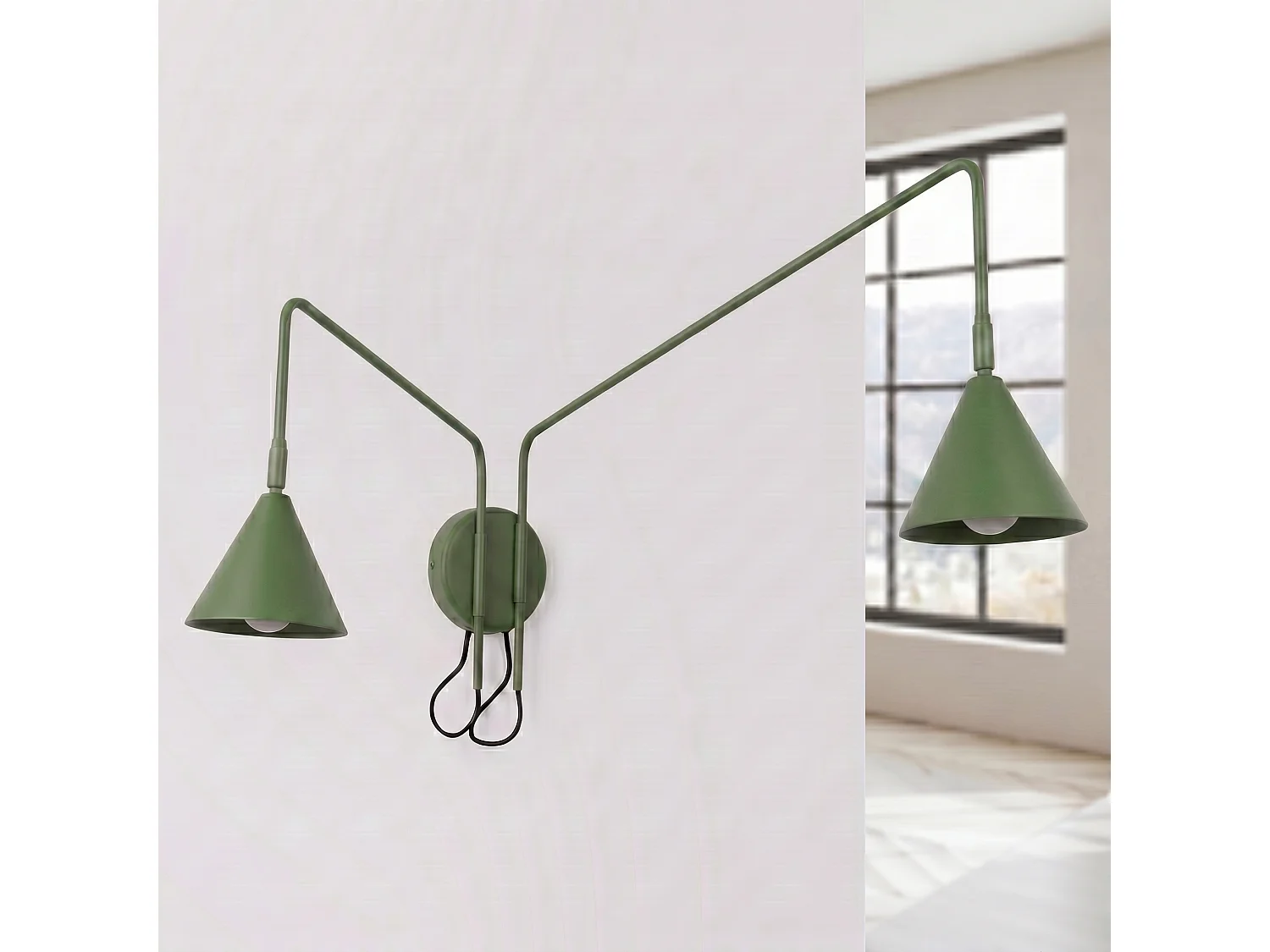 Appliques NOX moderne en acier - 2 sources lumineuses - L.150 x H.30 cm - vert olive