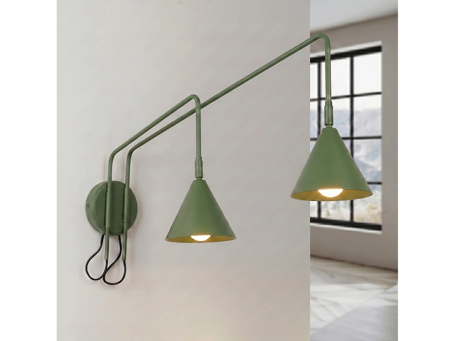 Appliques NOX moderne en acier - 2 sources lumineuses - L.150 x H.30 cm - vert olive