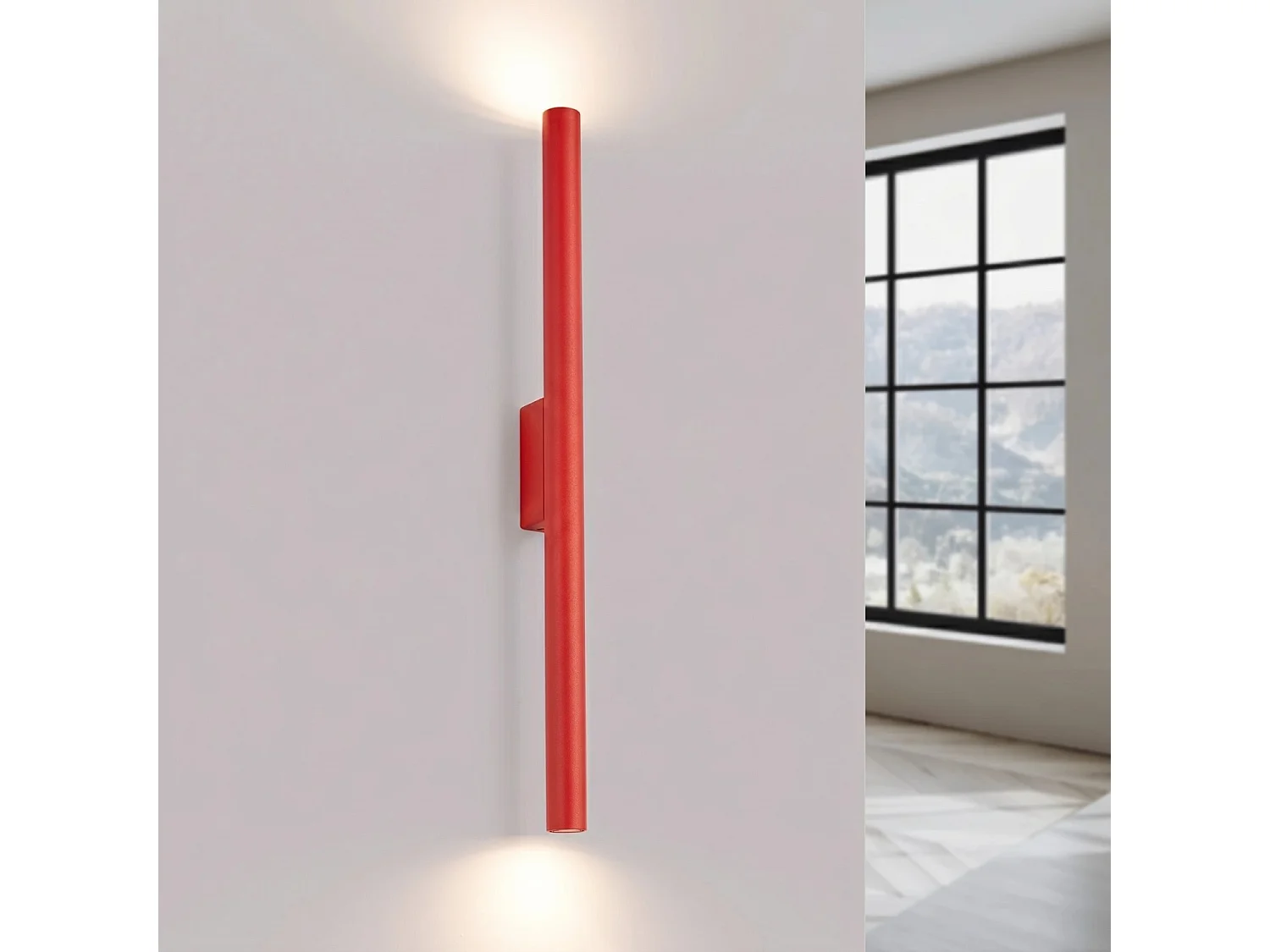 Applique moderne en acier - 2 sources lumineuses - L.2,5 x H.50 cm - rouge