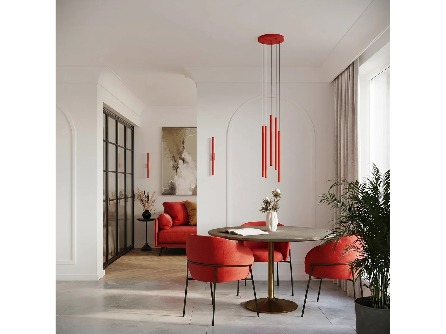 Applique moderne en acier - 2 sources lumineuses - L.2,5 x H.50 cm - rouge