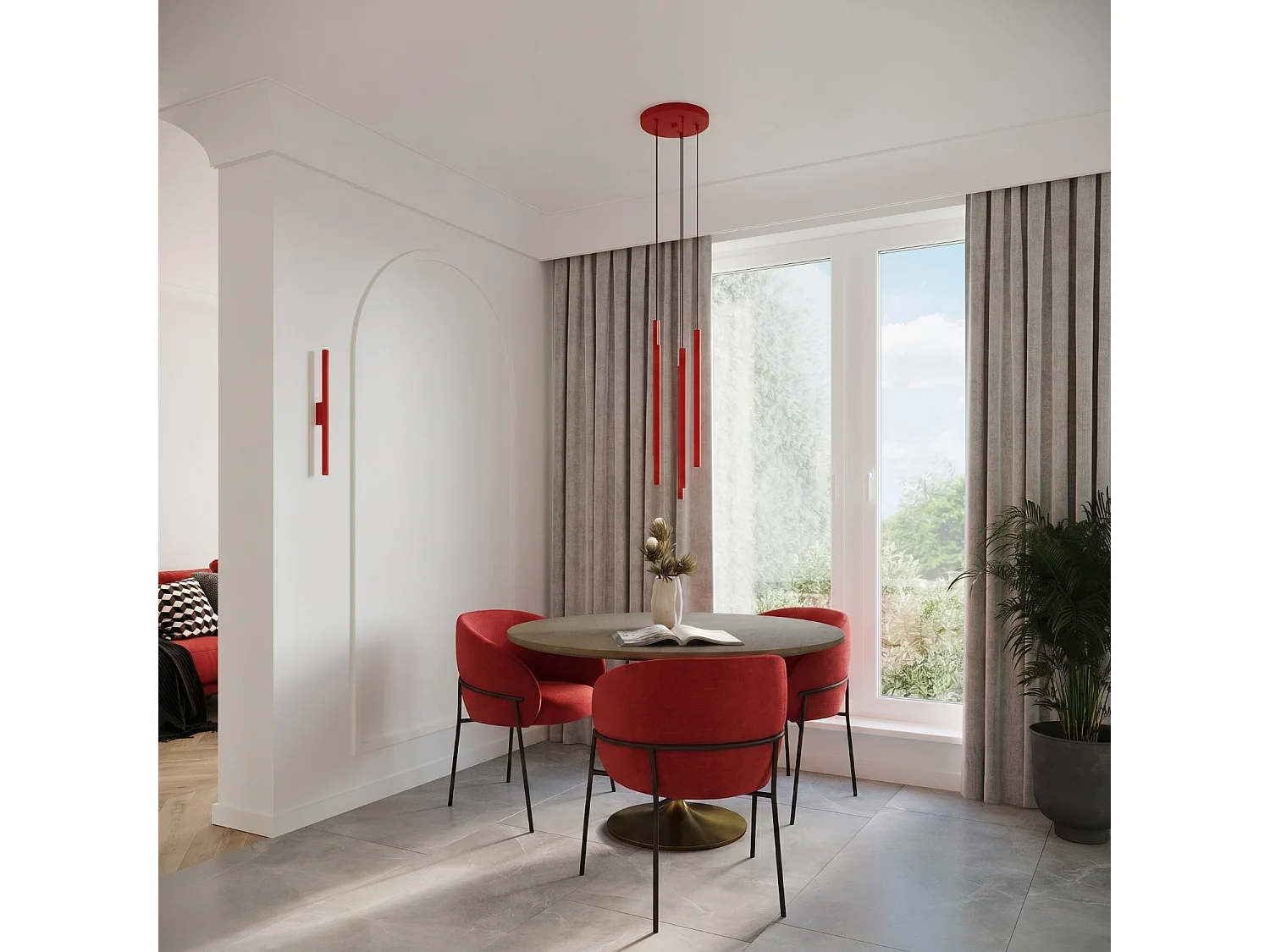 Applique moderne en acier - 2 sources lumineuses - L.2,5 x H.50 cm - rouge
