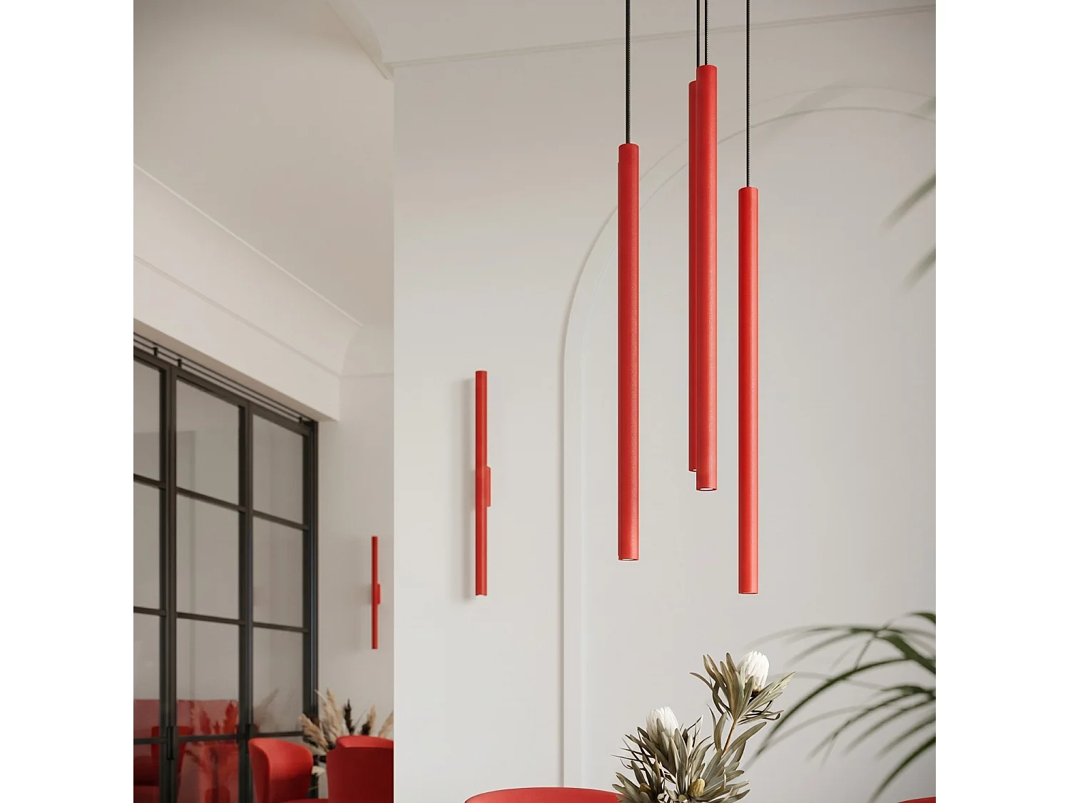 Applique moderne en acier - 2 sources lumineuses - L.2,5 x H.50 cm - rouge