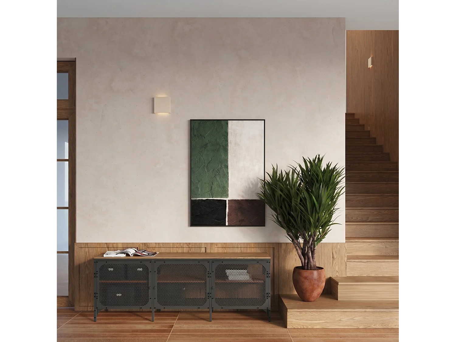 Appliques VANTA minimaliste en acier - 2 sources lumineuses - L.15 x H.15 cm - beige
