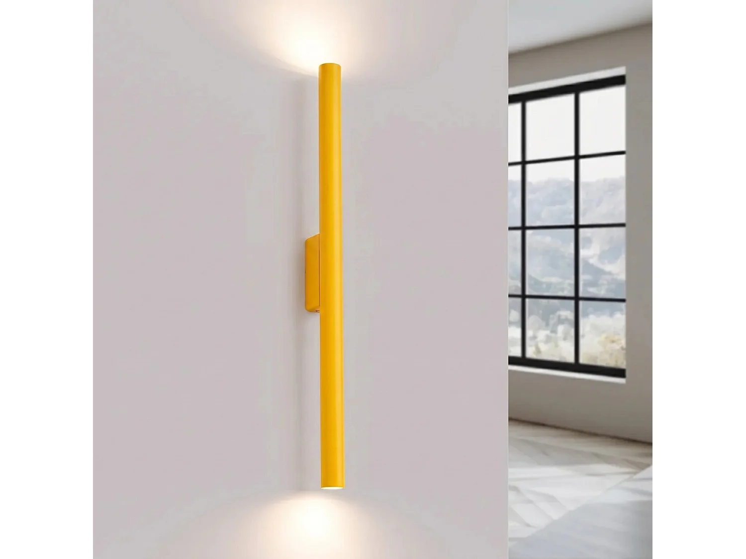 Applique moderne en acier - 2 sources lumineuses - L.2,5 x H.50 cm - jaune