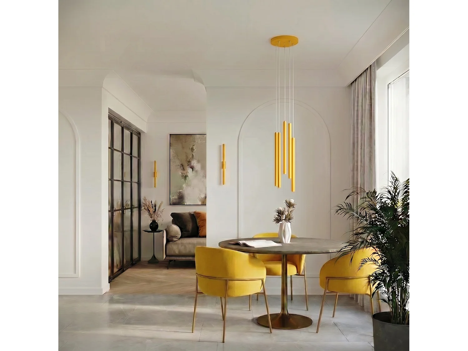 Applique moderne en acier - 2 sources lumineuses - L.2,5 x H.50 cm - jaune