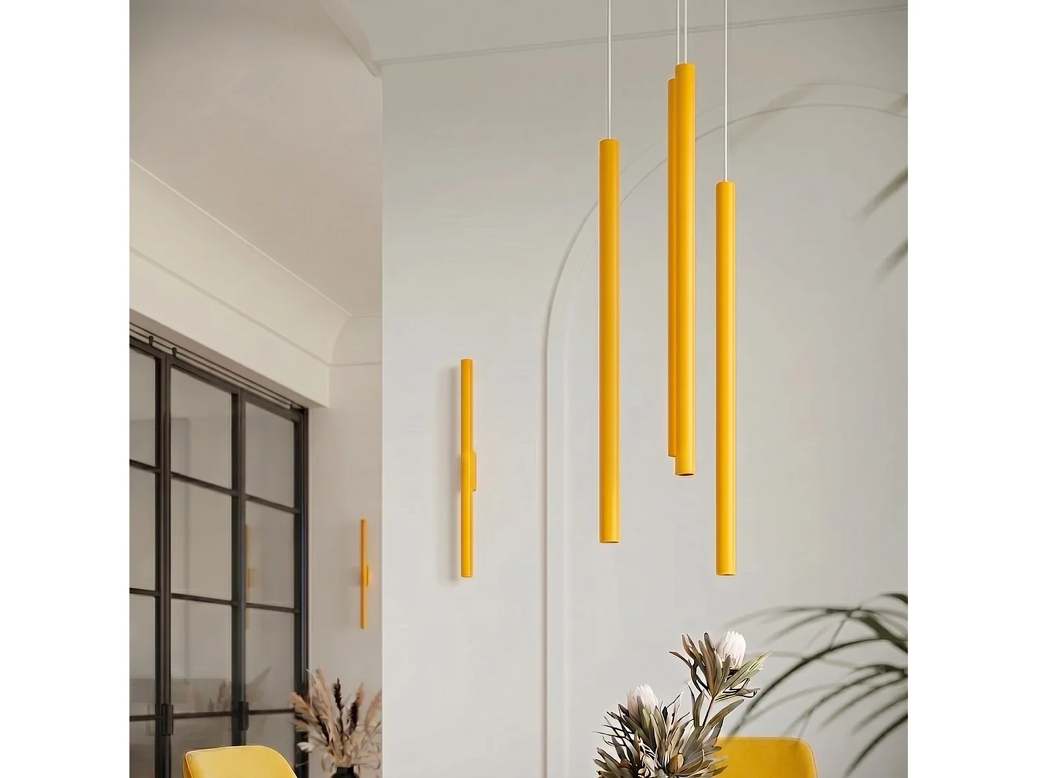 Applique moderne en acier - 2 sources lumineuses - L.2,5 x H.50 cm - jaune