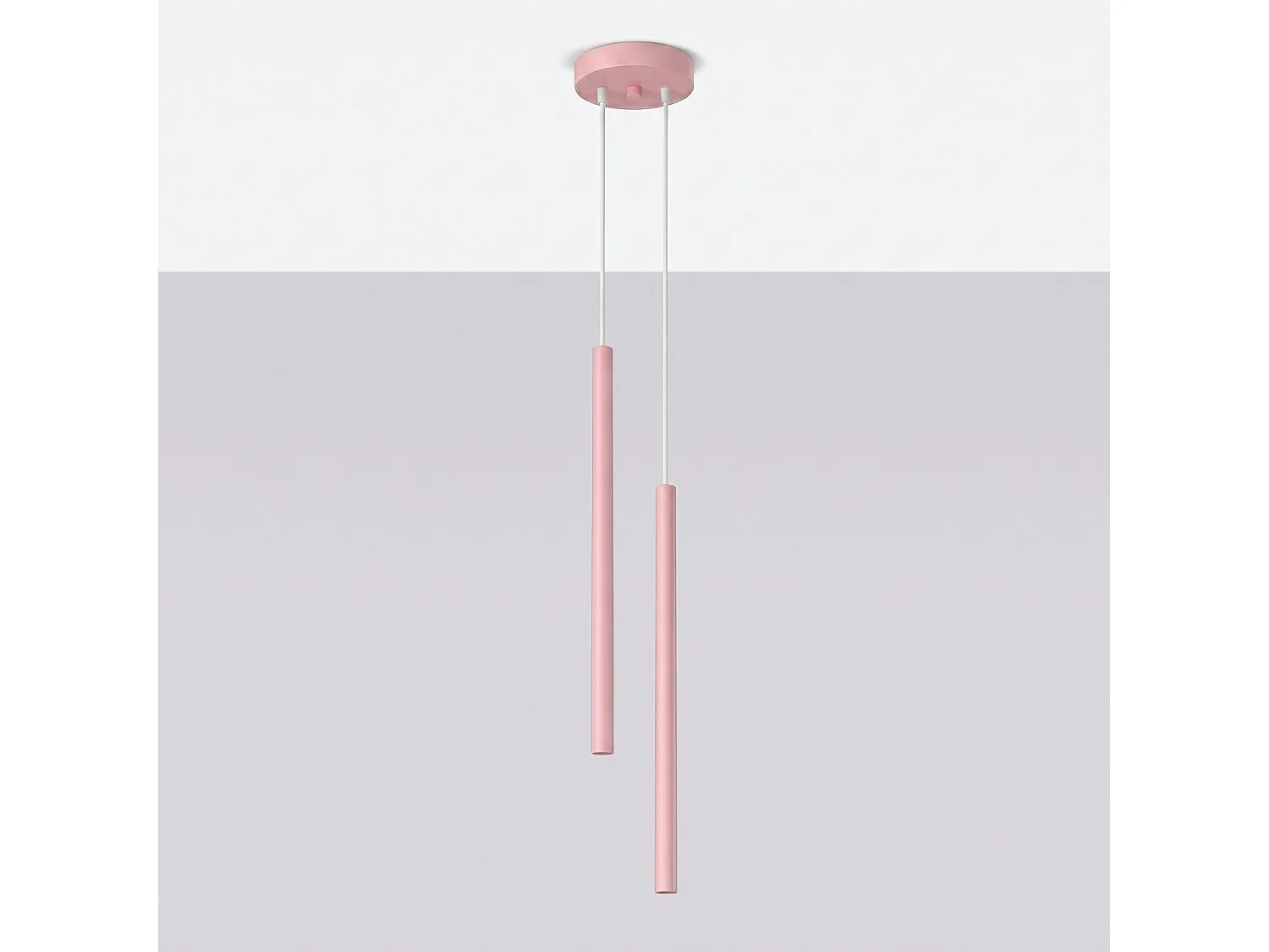 Lampe suspendue moderne en acier - 2 sources lumineuses - L.15 x H.118 cm - rose