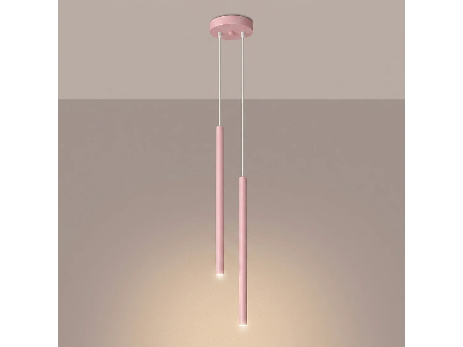 Lampe suspendue moderne en acier - 2 sources lumineuses - L.15 x H.118 cm - rose