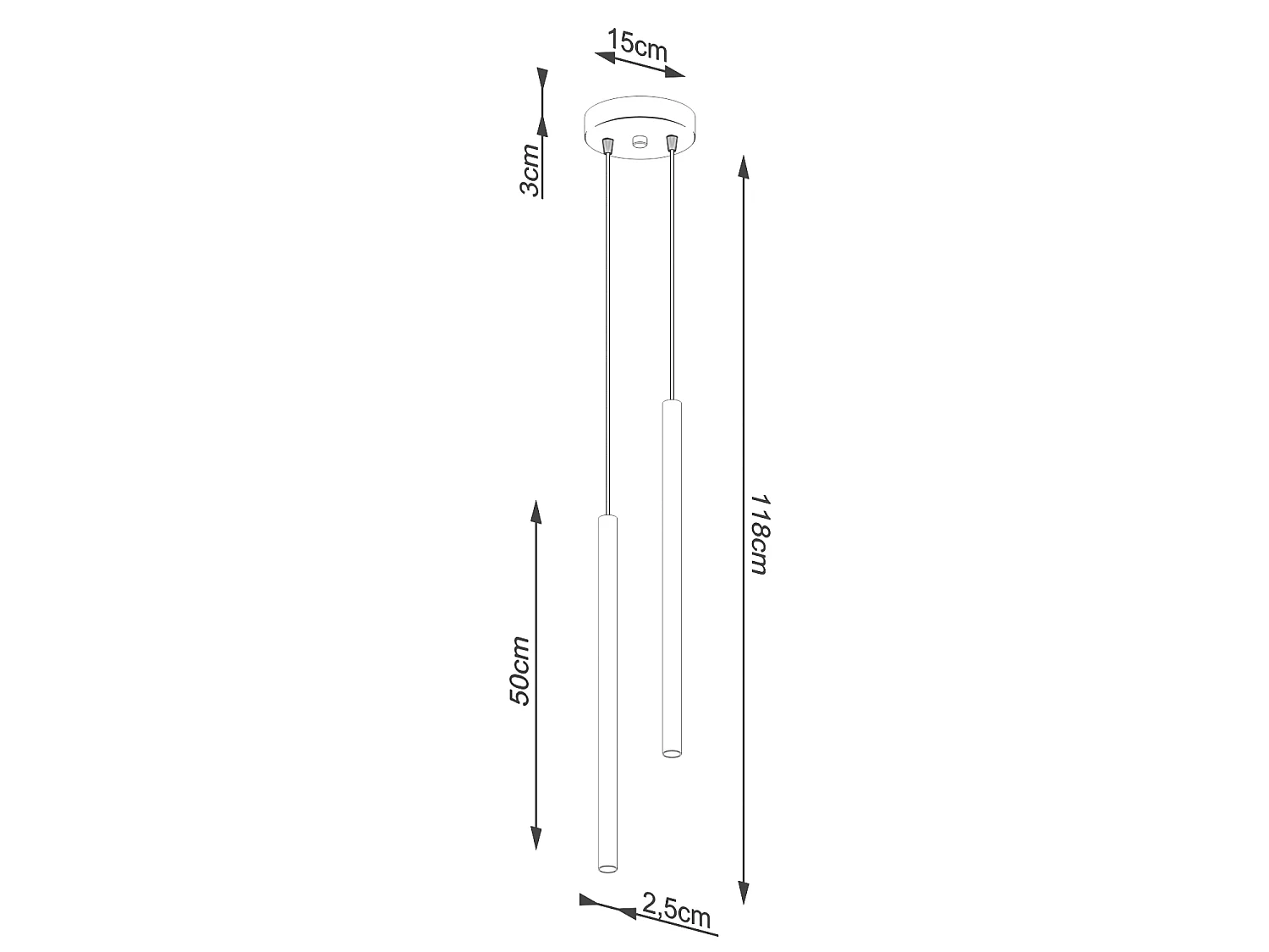 Lampe suspendue moderne en acier - 2 sources lumineuses - L.15 x H.118 cm - rose