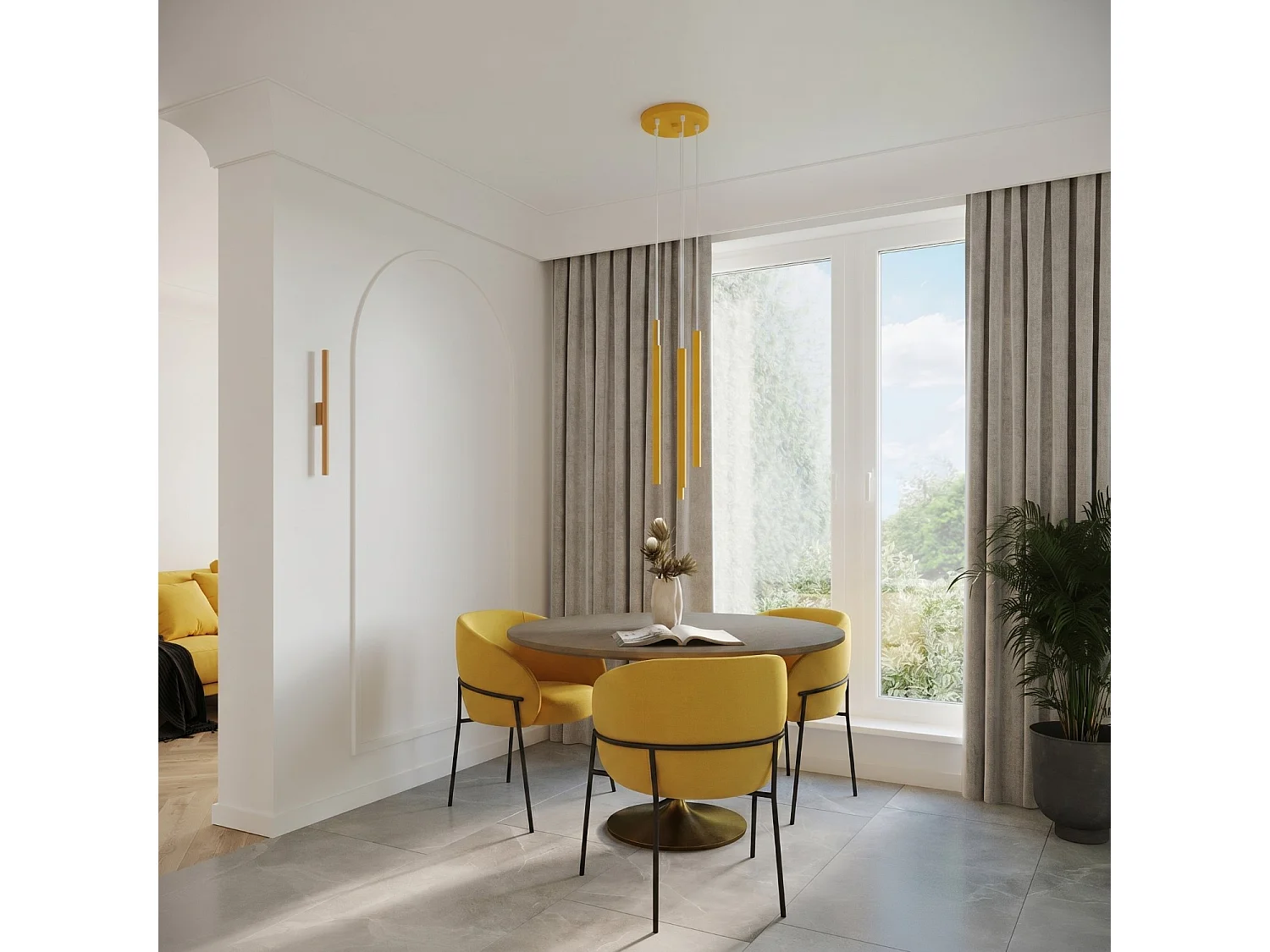 Lampe suspendue moderne en acier - 3 sources lumineuses - L.19,5 x H.115 cm - jaune