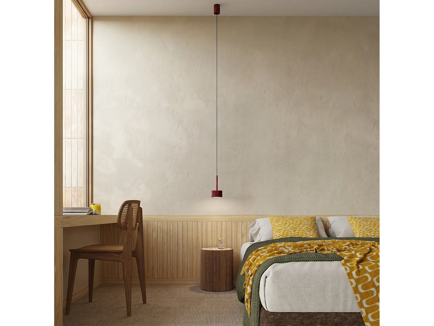 Lampe suspendue minimaliste en aluminium - 1 sources lumineuses - L.10 x H.125 cm - bordeaux