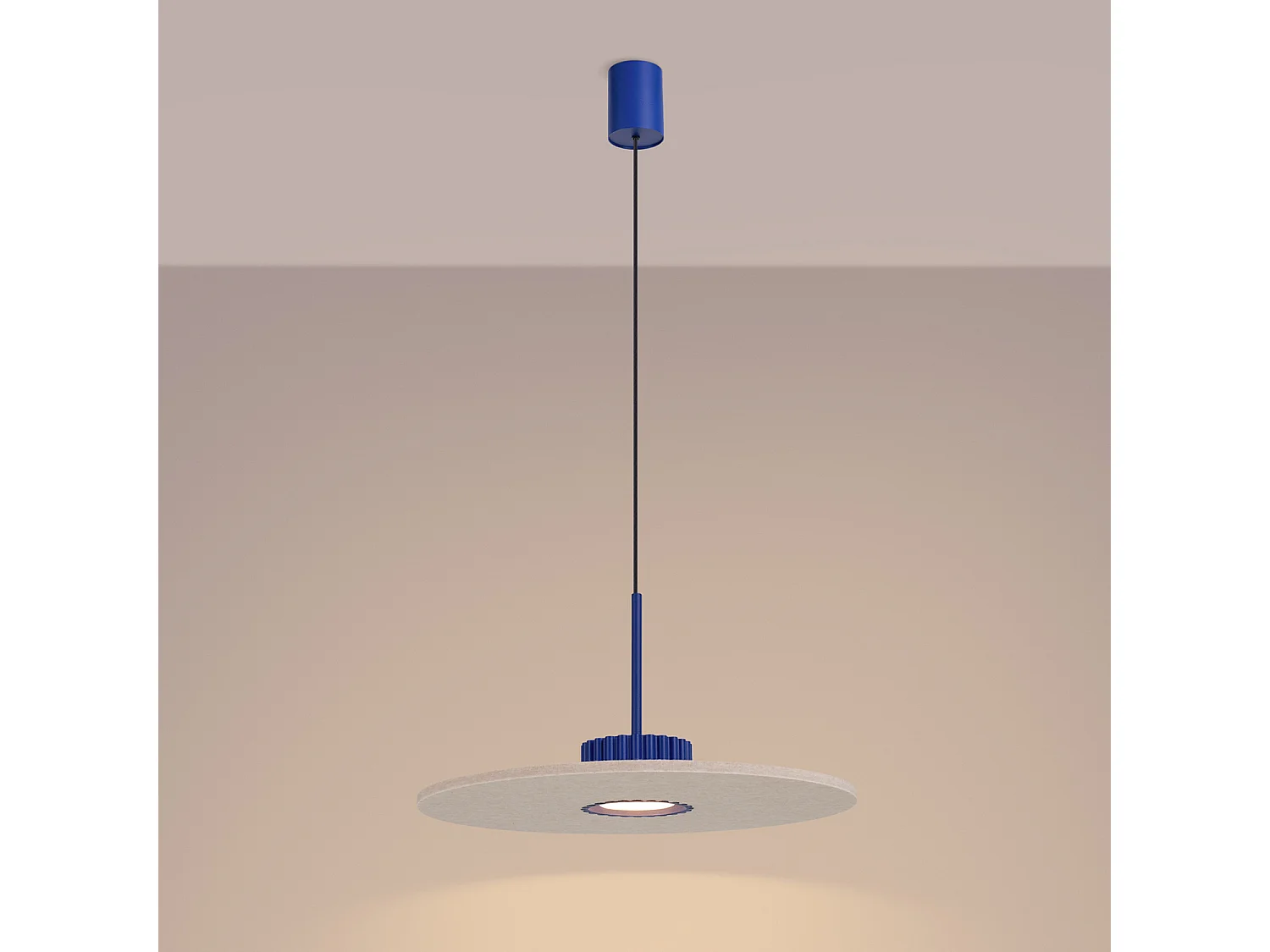 Hanglampen OVO minimalistisch van  - 1 lichtbronnen - L.40 x H.125 cm - ultramarijn/beige