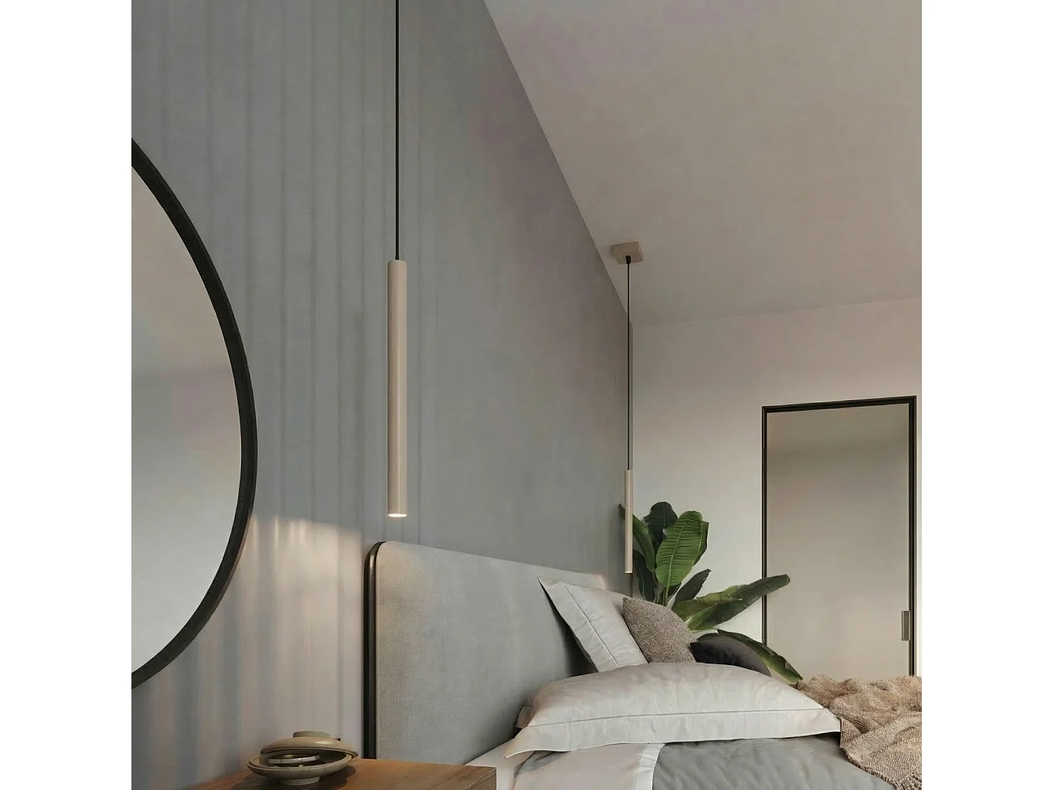Lampe suspendue moderne en acier - 1 sources lumineuses - L.8 x H.120 cm - taupe