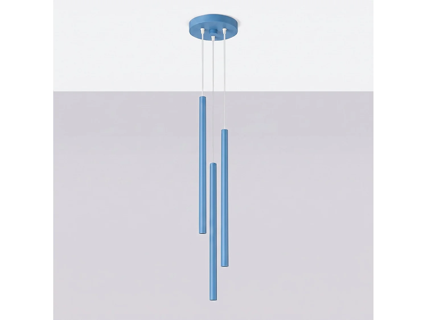 Lampe suspendue moderne en acier - 3 sources lumineuses - L.19,5 x H.115 cm - bleu clair