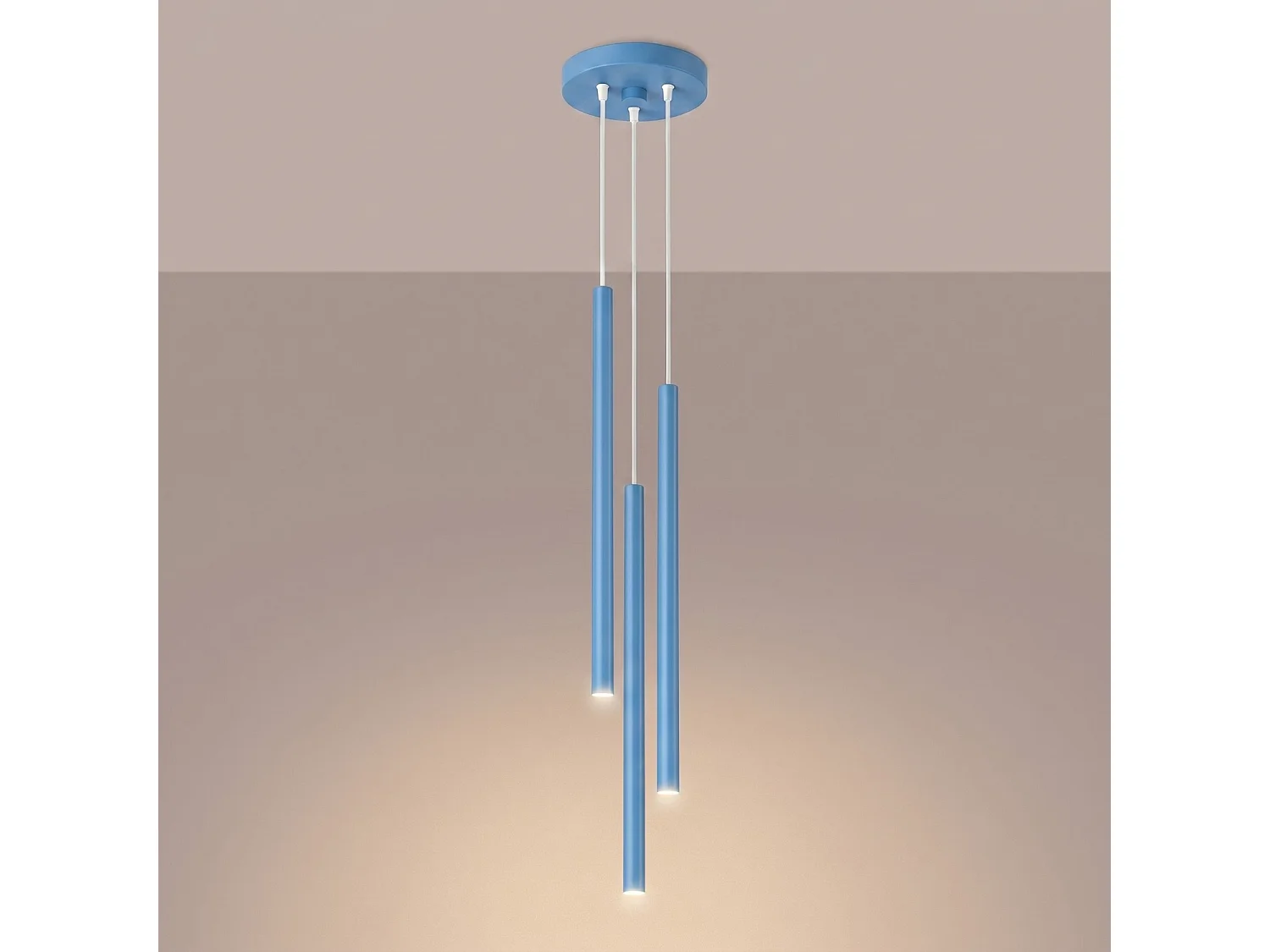 Lampe suspendue moderne en acier - 3 sources lumineuses - L.19,5 x H.115 cm - bleu clair