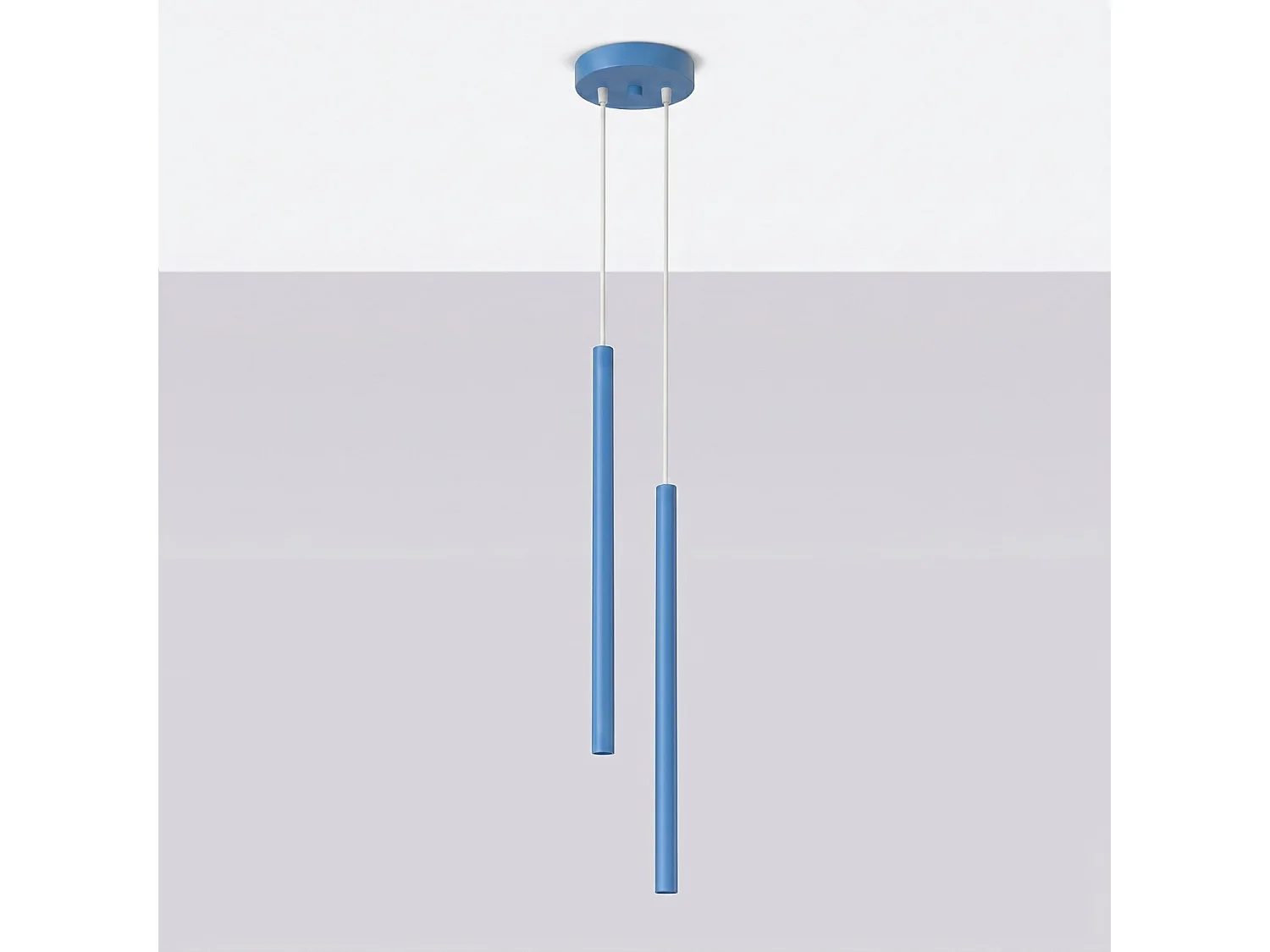 Lampe suspendue moderne en acier - 2 sources lumineuses - L.15 x H.118 cm - bleu clair