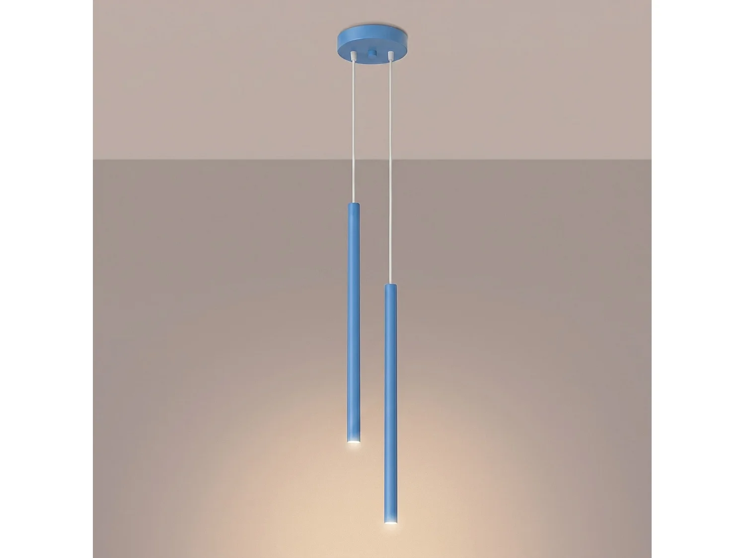 Lampe suspendue moderne en acier - 2 sources lumineuses - L.15 x H.118 cm - bleu clair