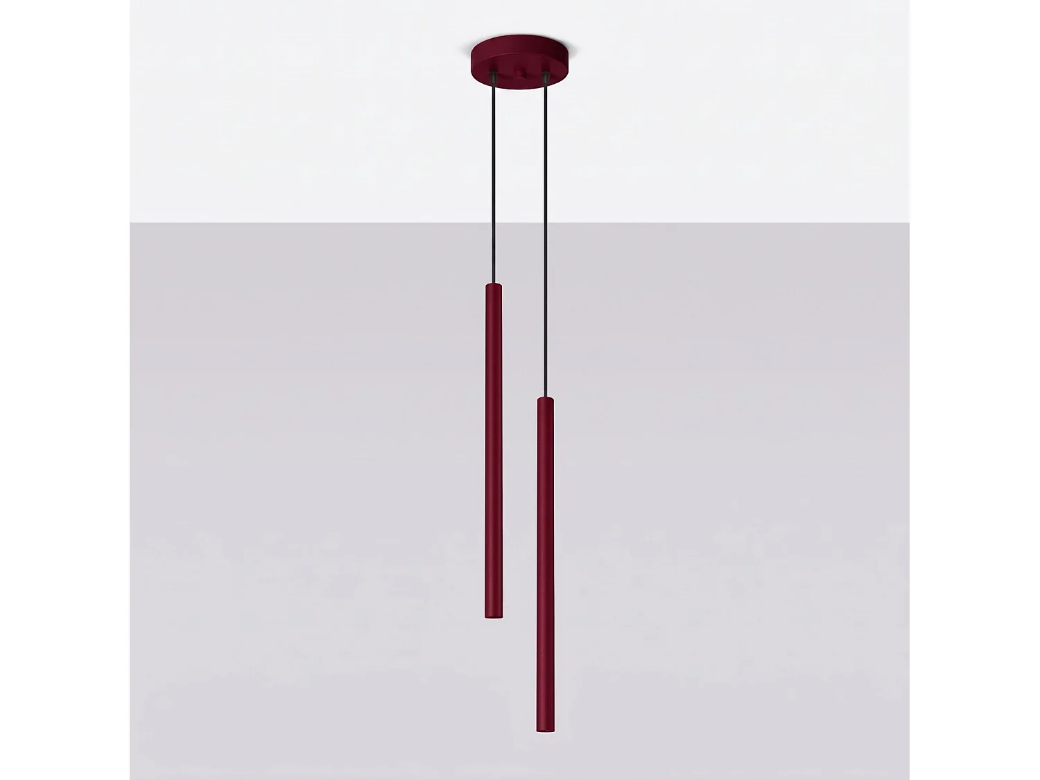Lampe suspendue moderne en acier - 2 sources lumineuses - L.15 x H.118 cm - bordeaux