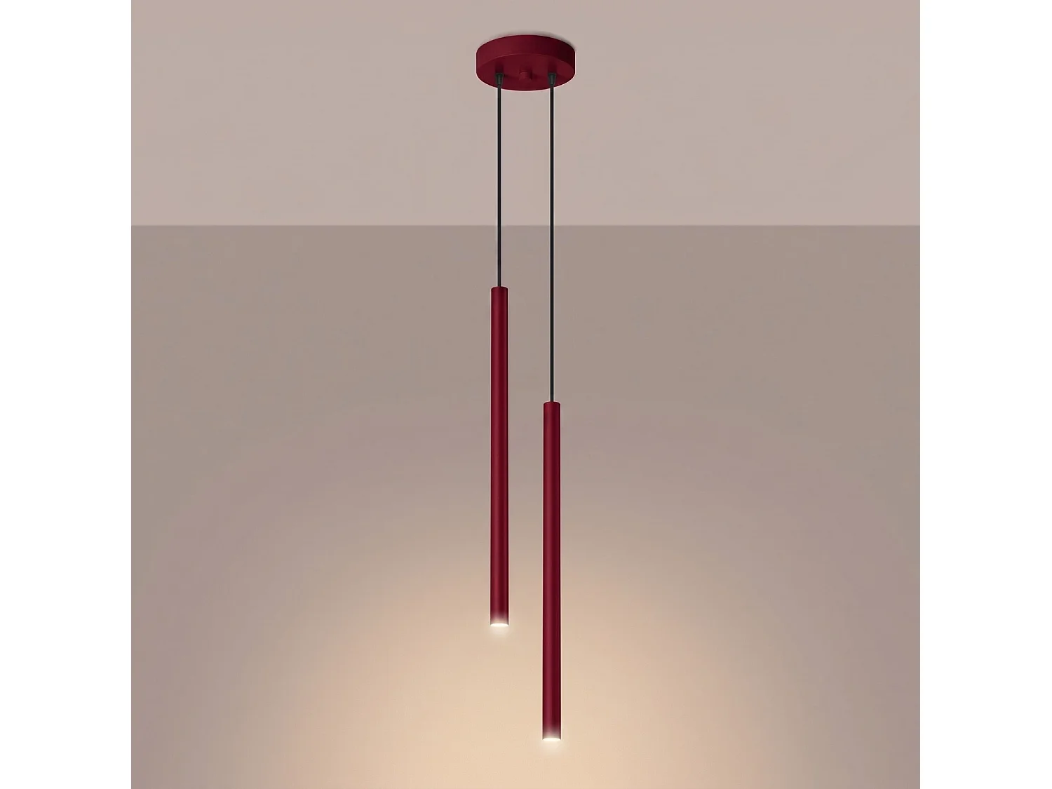 Lampe suspendue moderne en acier - 2 sources lumineuses - L.15 x H.118 cm - bordeaux