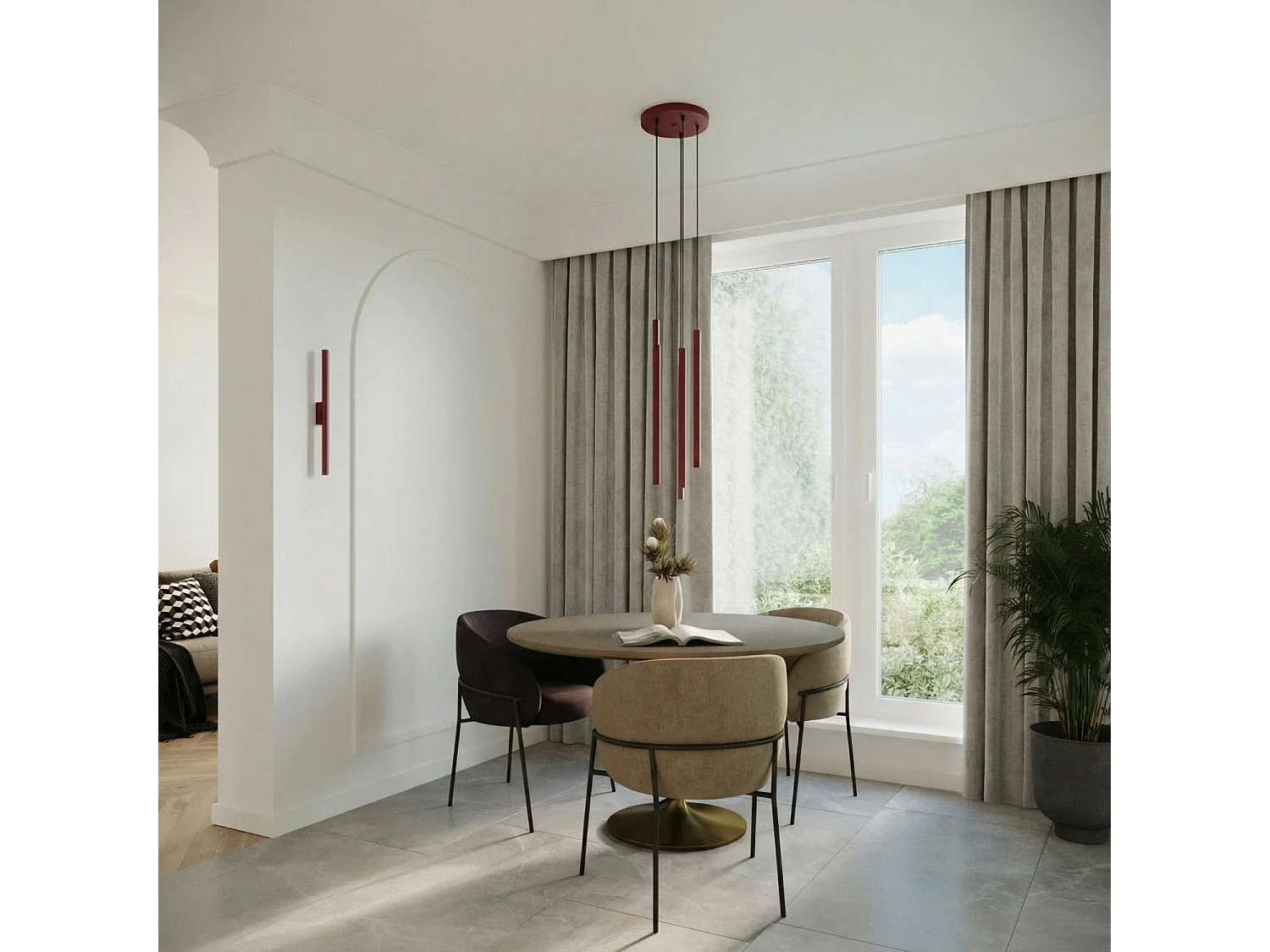 Lampe suspendue moderne en acier - 2 sources lumineuses - L.15 x H.118 cm - bordeaux