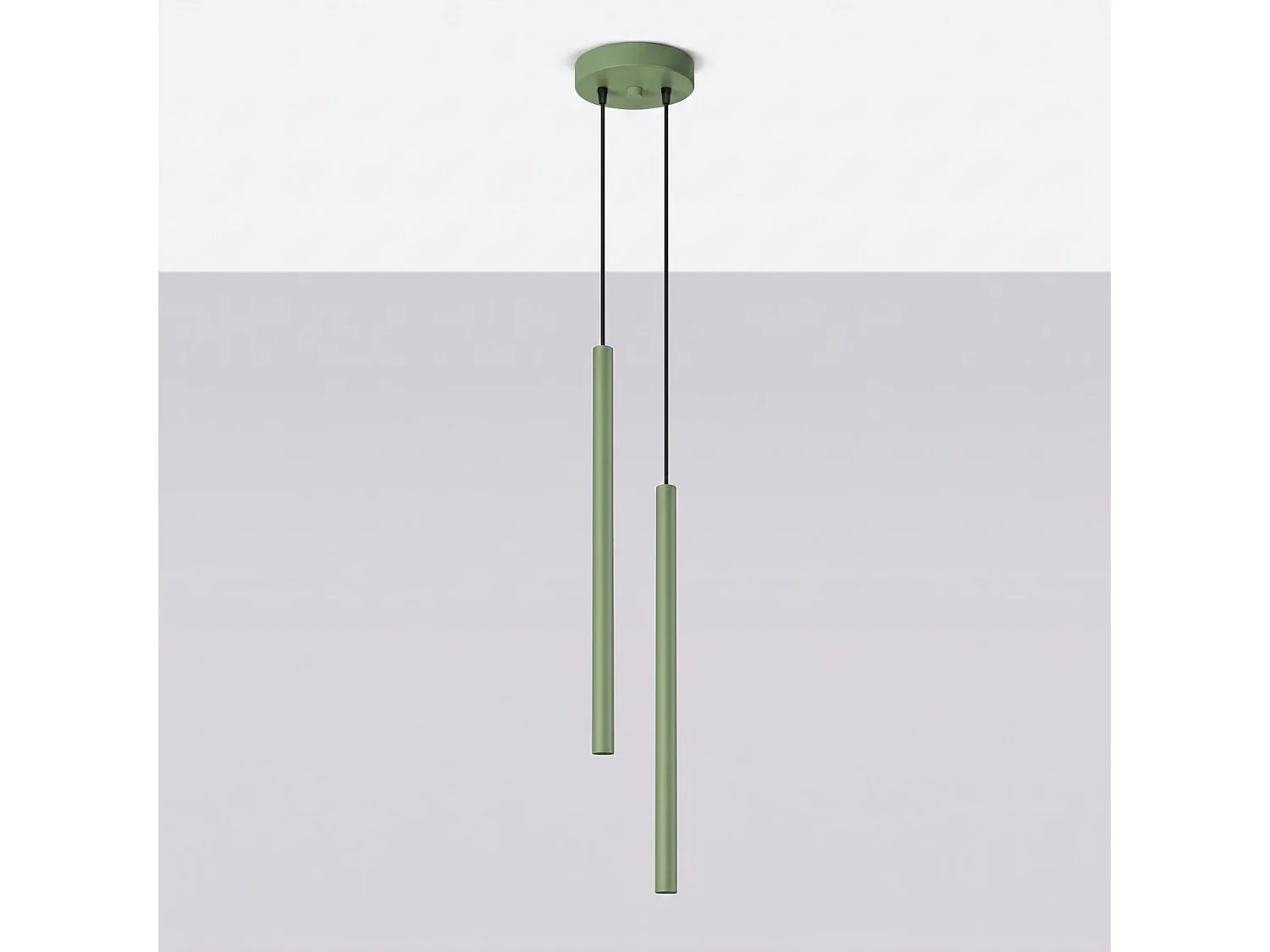 Lampe suspendue moderne en acier - 2 sources lumineuses - L.15 x H.118 cm - sauge