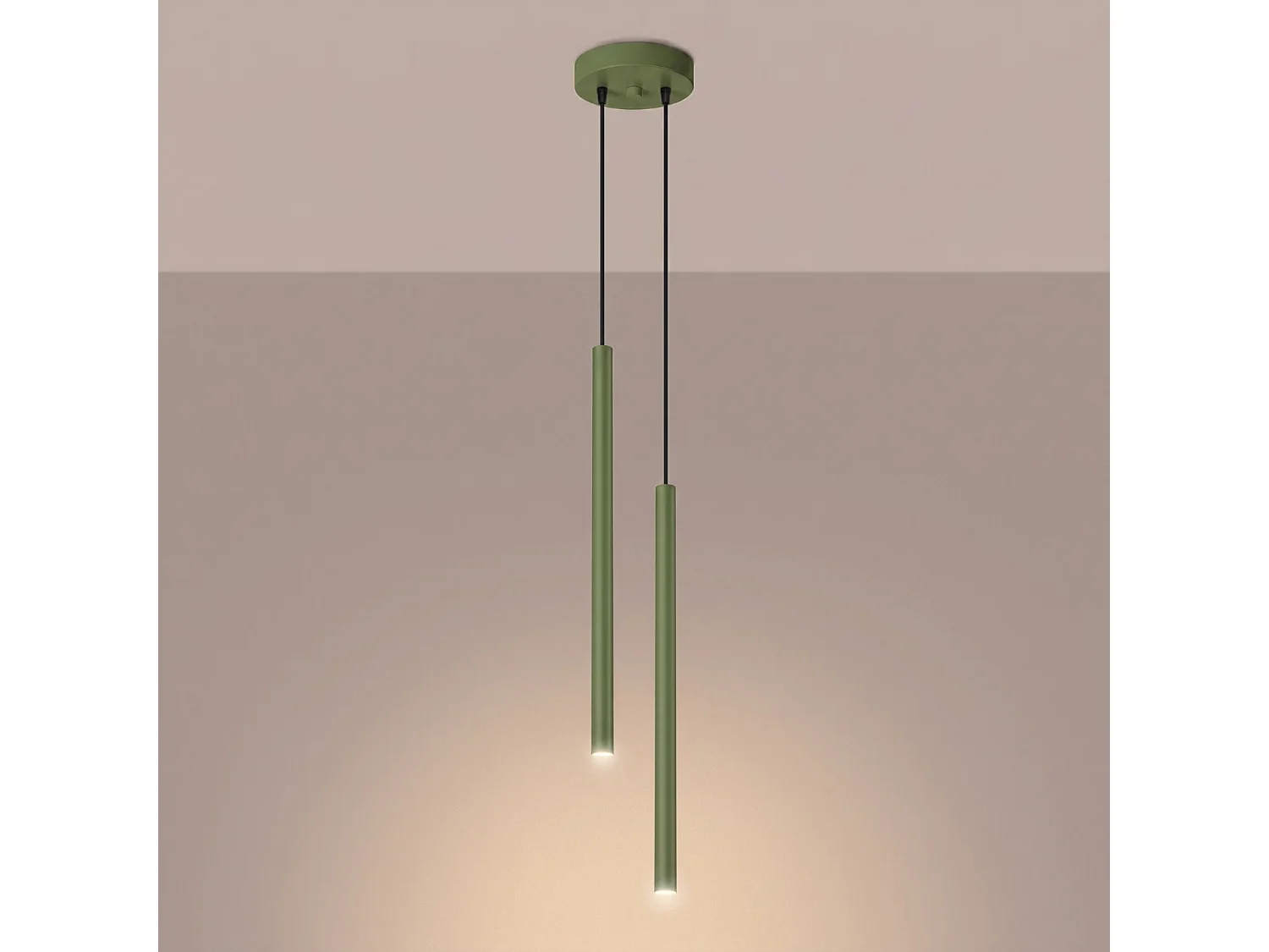 Lampe suspendue moderne en acier - 2 sources lumineuses - L.15 x H.118 cm - sauge