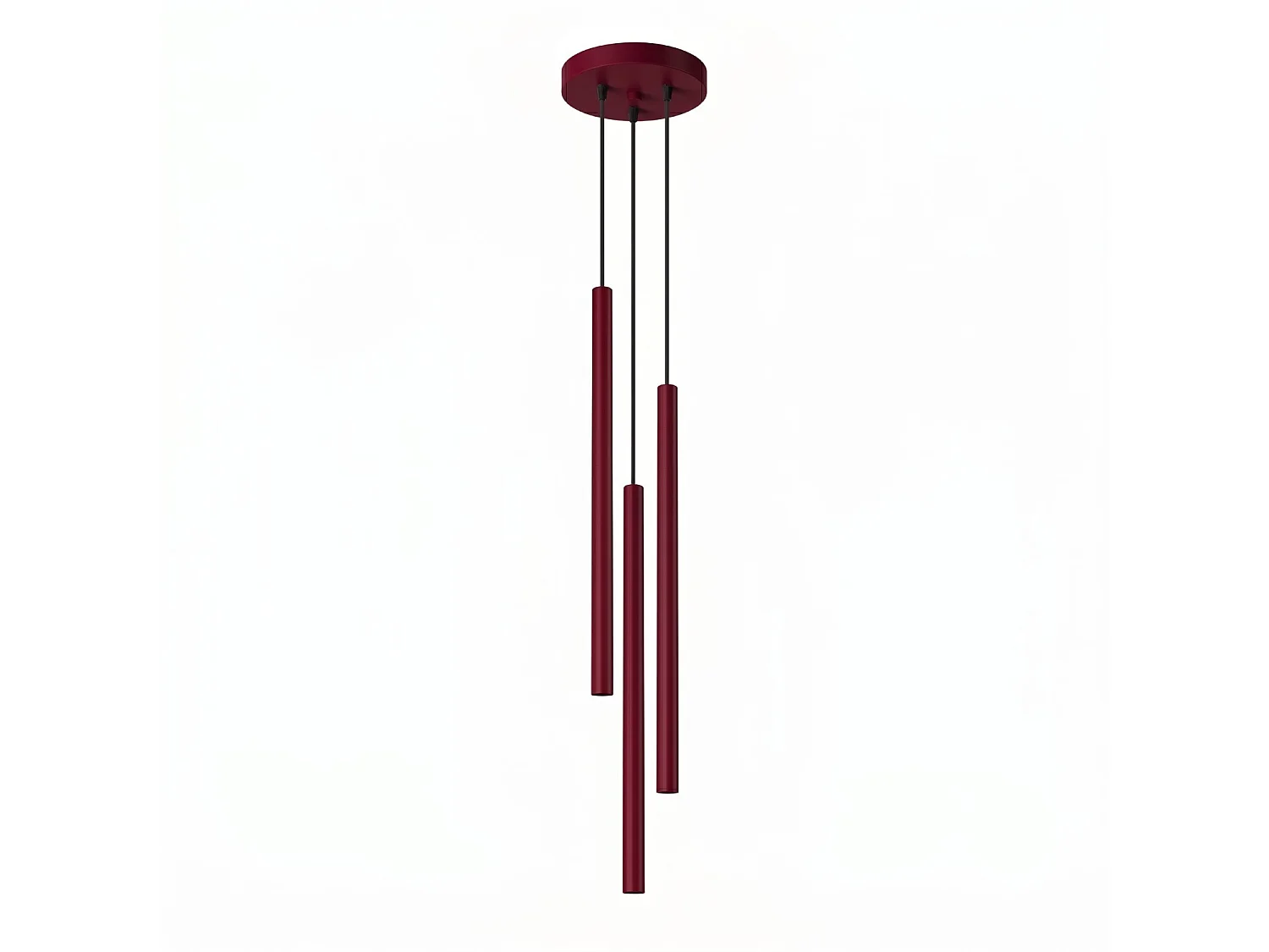 Lampe suspendue moderne en acier - 3 sources lumineuses - L.19,5 x H.115 cm - bordeaux