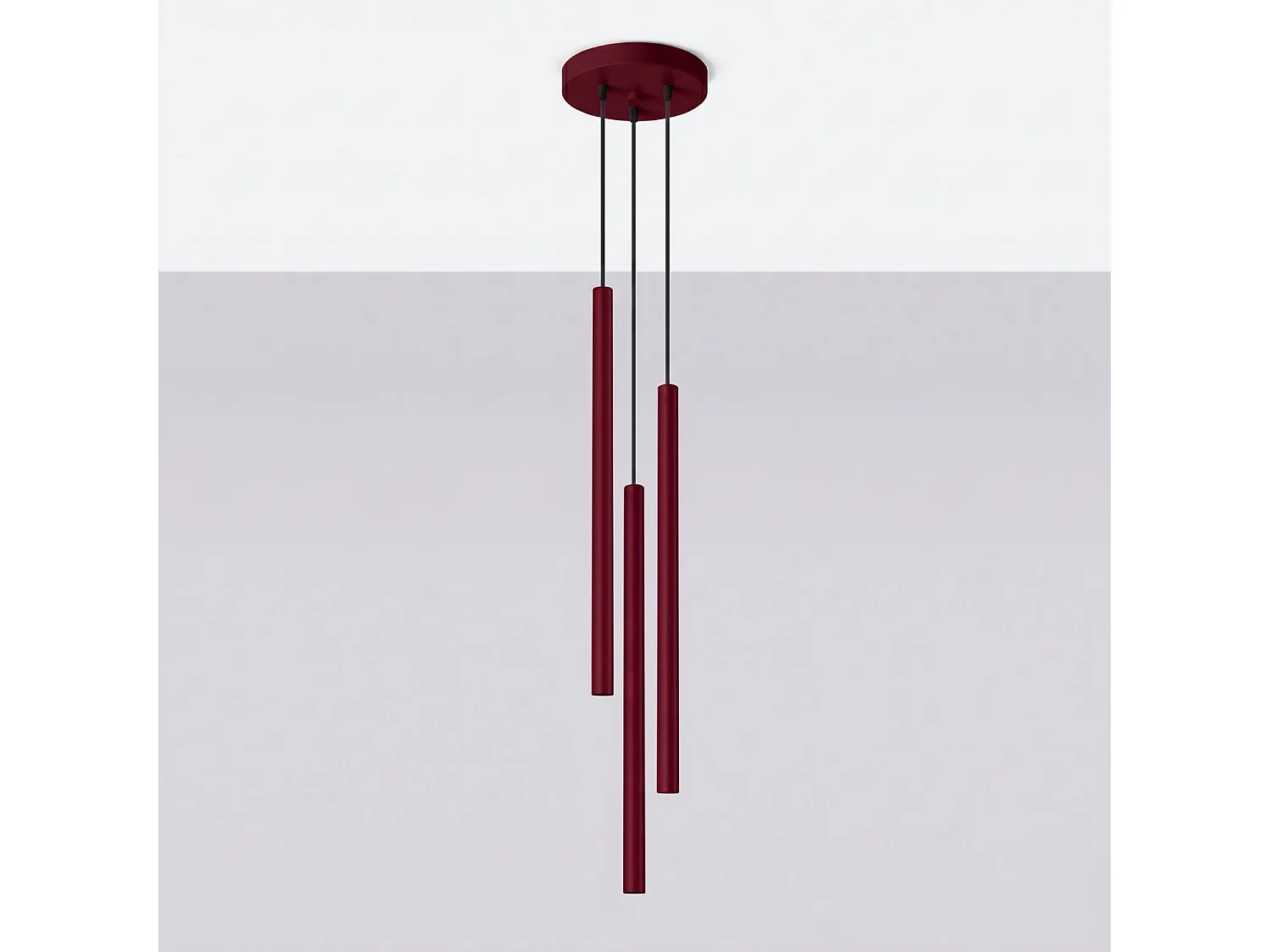 Lampe suspendue moderne en acier - 3 sources lumineuses - L.19,5 x H.115 cm - bordeaux