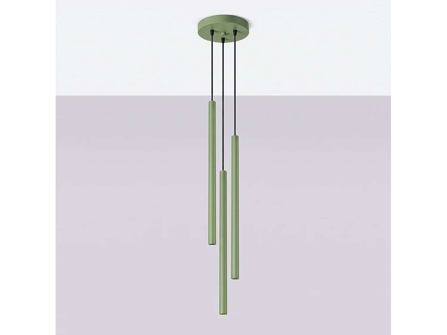 Lampe suspendue moderne en acier - 3 sources lumineuses - L.19,5 x H.115 cm - sauge