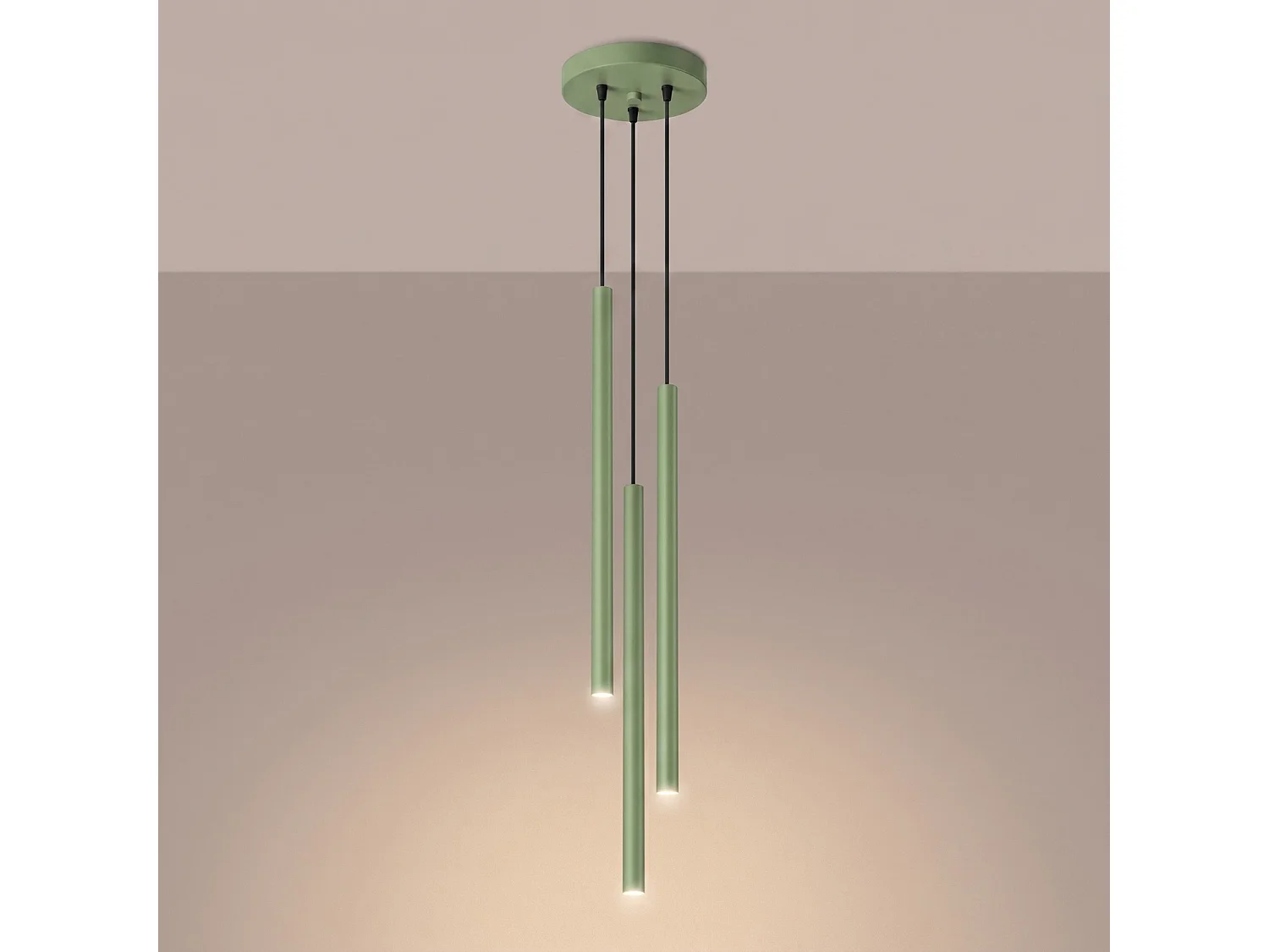 Lampe suspendue moderne en acier - 3 sources lumineuses - L.19,5 x H.115 cm - sauge