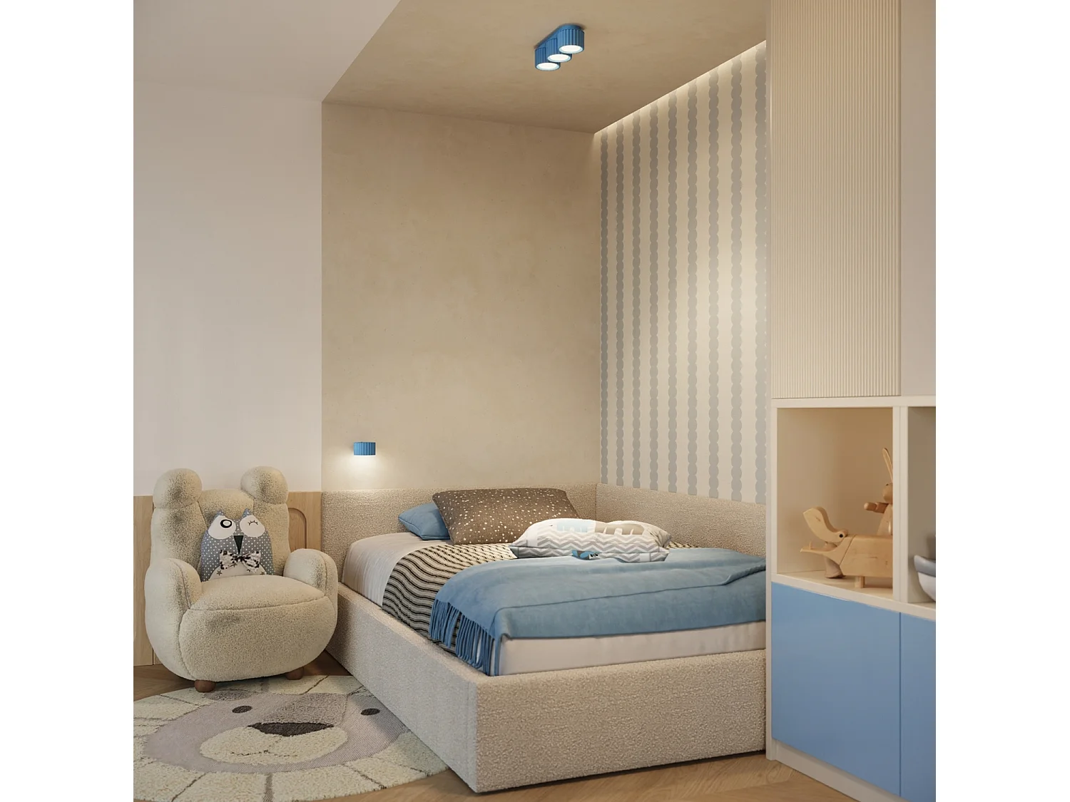 Plafonnier minimaliste en aluminium - 3 sources lumineuses - L.32,5 x H.8 cm - bleu clair