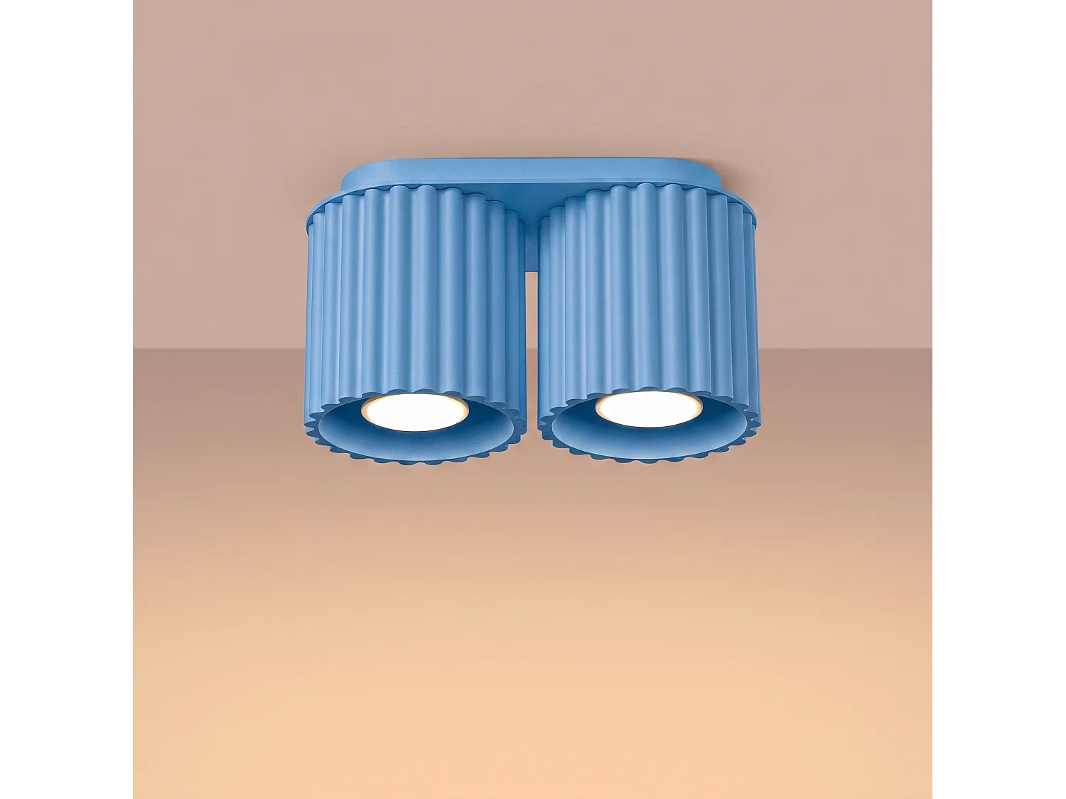 Plafonnier minimaliste en aluminium - 2 sources lumineuses - L.21 x H.12 cm - bleu clair