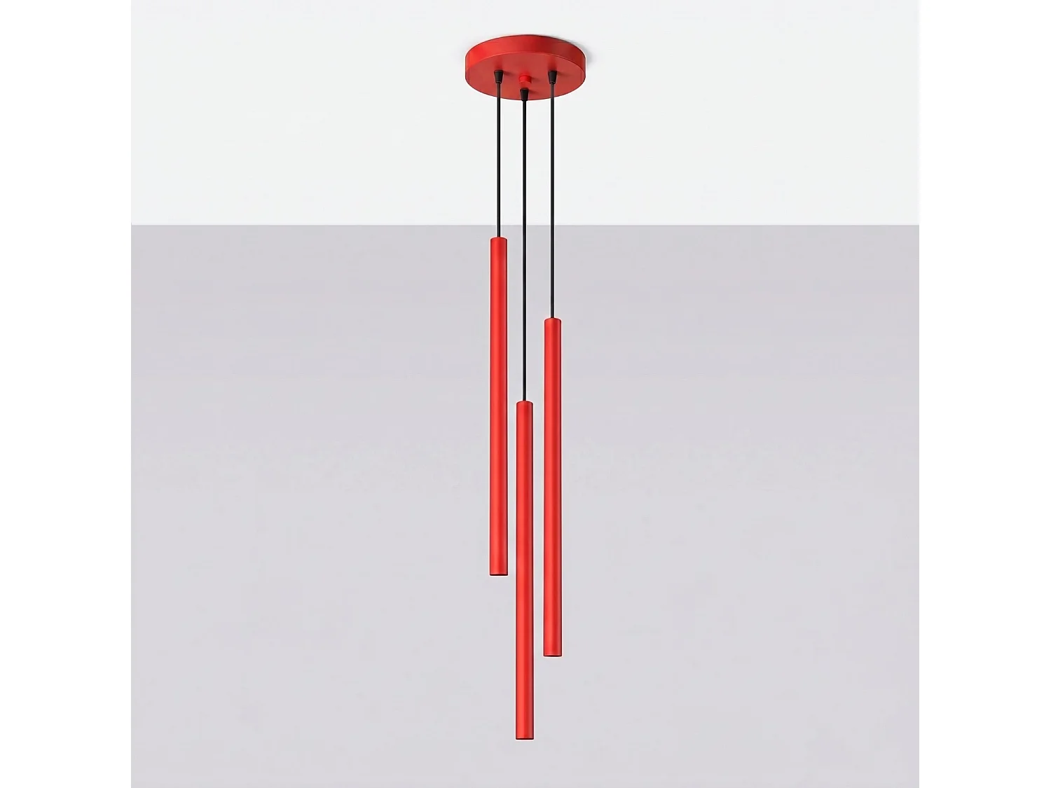 Lampe suspendue moderne en acier - 3 sources lumineuses - L.19,5 x H.115 cm - rouge