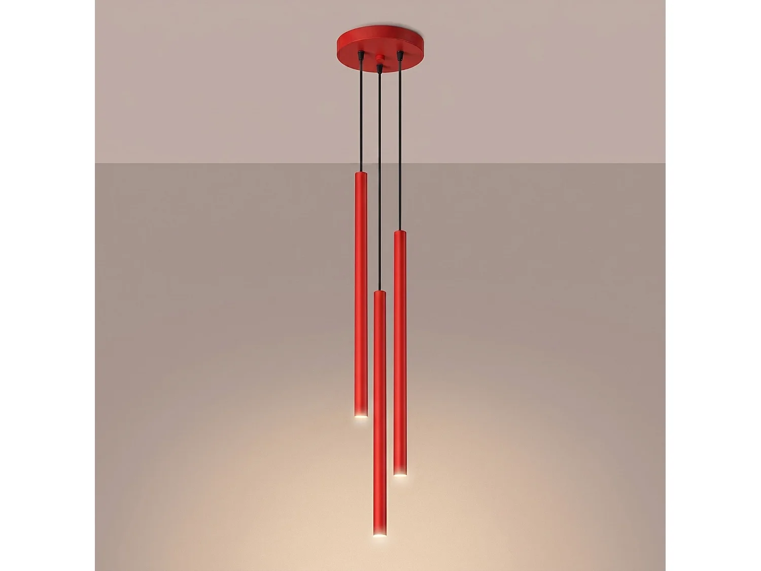 Lampe suspendue moderne en acier - 3 sources lumineuses - L.19,5 x H.115 cm - rouge