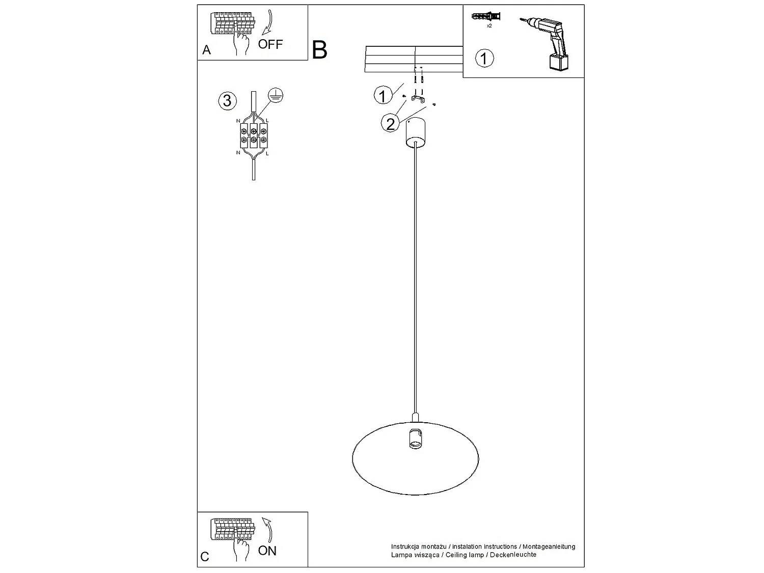 Lampes suspendues NOX moderne en acier - 1 sources lumineuses - L.40 x H.135 cm - beige