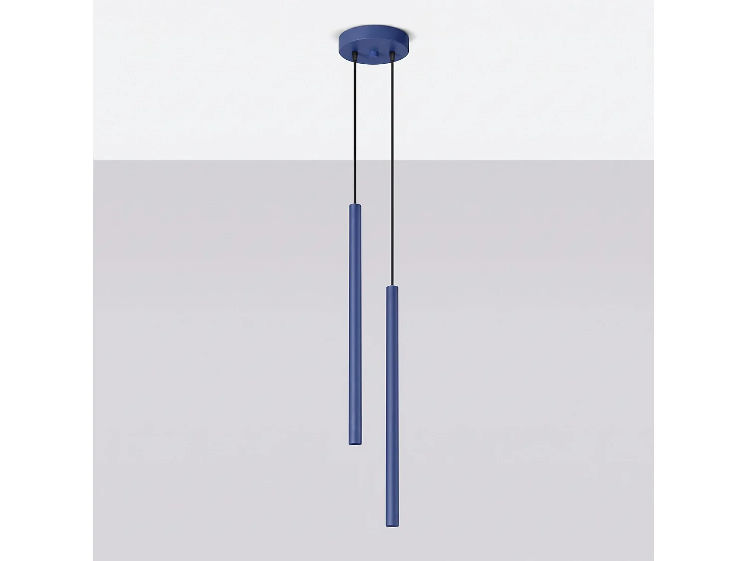Lampe suspendue moderne en acier - 2 sources lumineuses - L.15 x H.118 cm - outremer