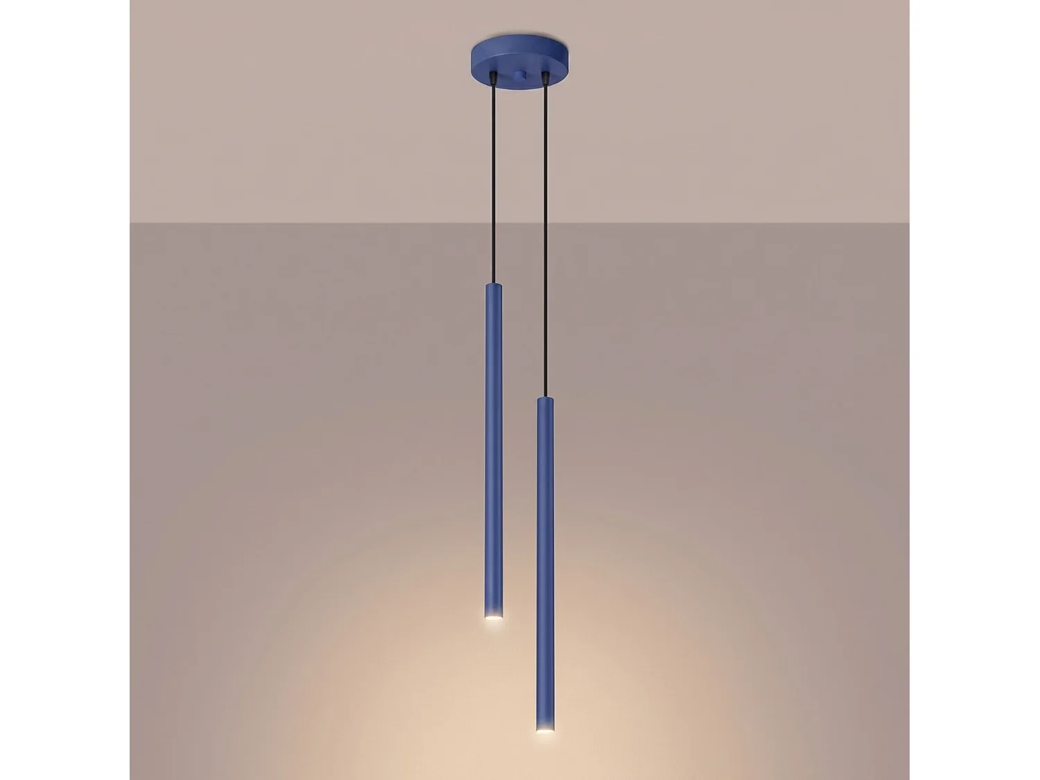 Lampe suspendue moderne en acier - 2 sources lumineuses - L.15 x H.118 cm - outremer