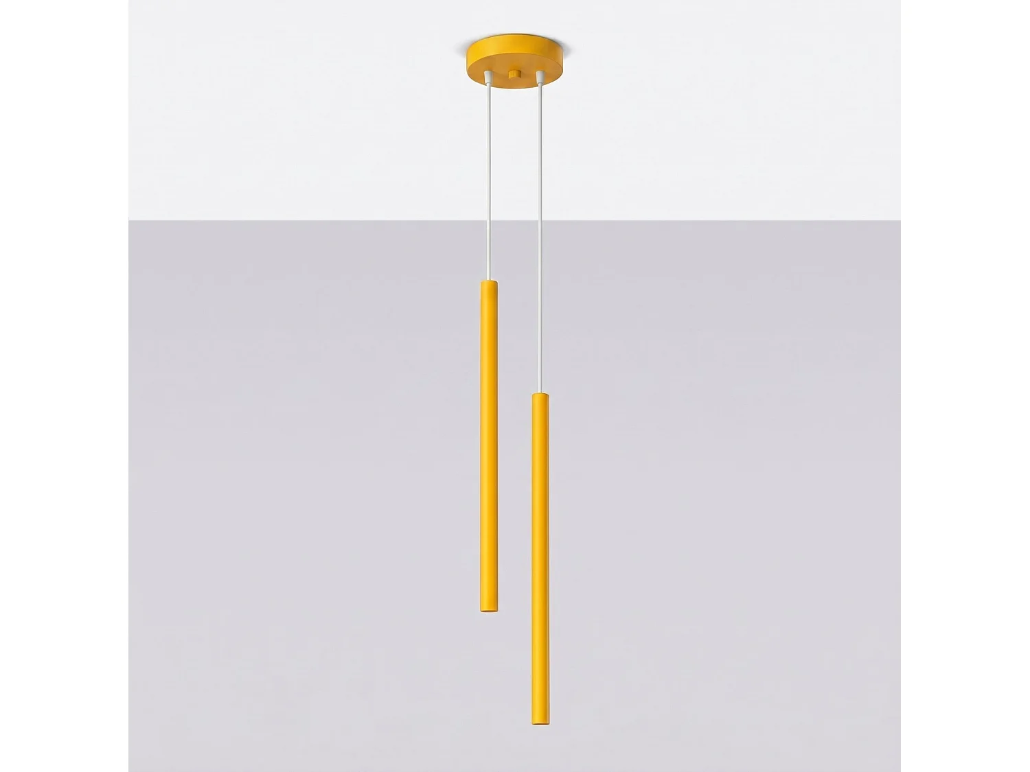 Lampe suspendue moderne en acier - 2 sources lumineuses - L.15 x H.118 cm - jaune