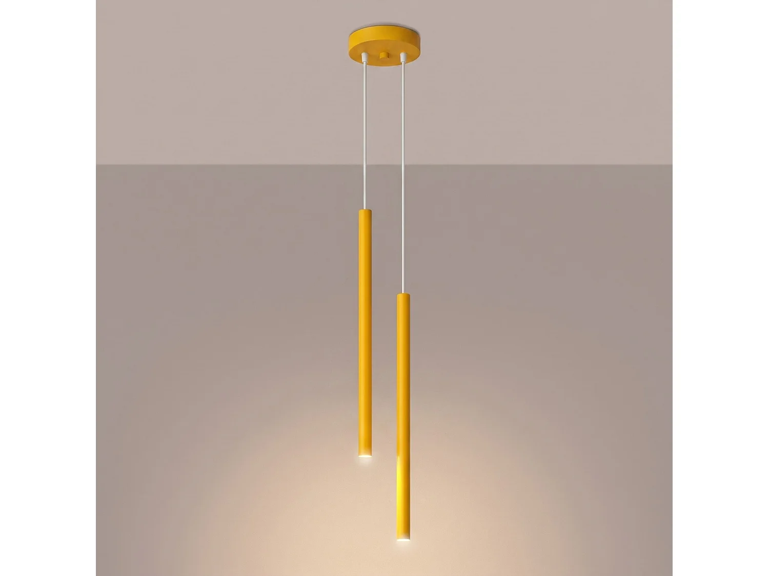 Lampe suspendue moderne en acier - 2 sources lumineuses - L.15 x H.118 cm - jaune