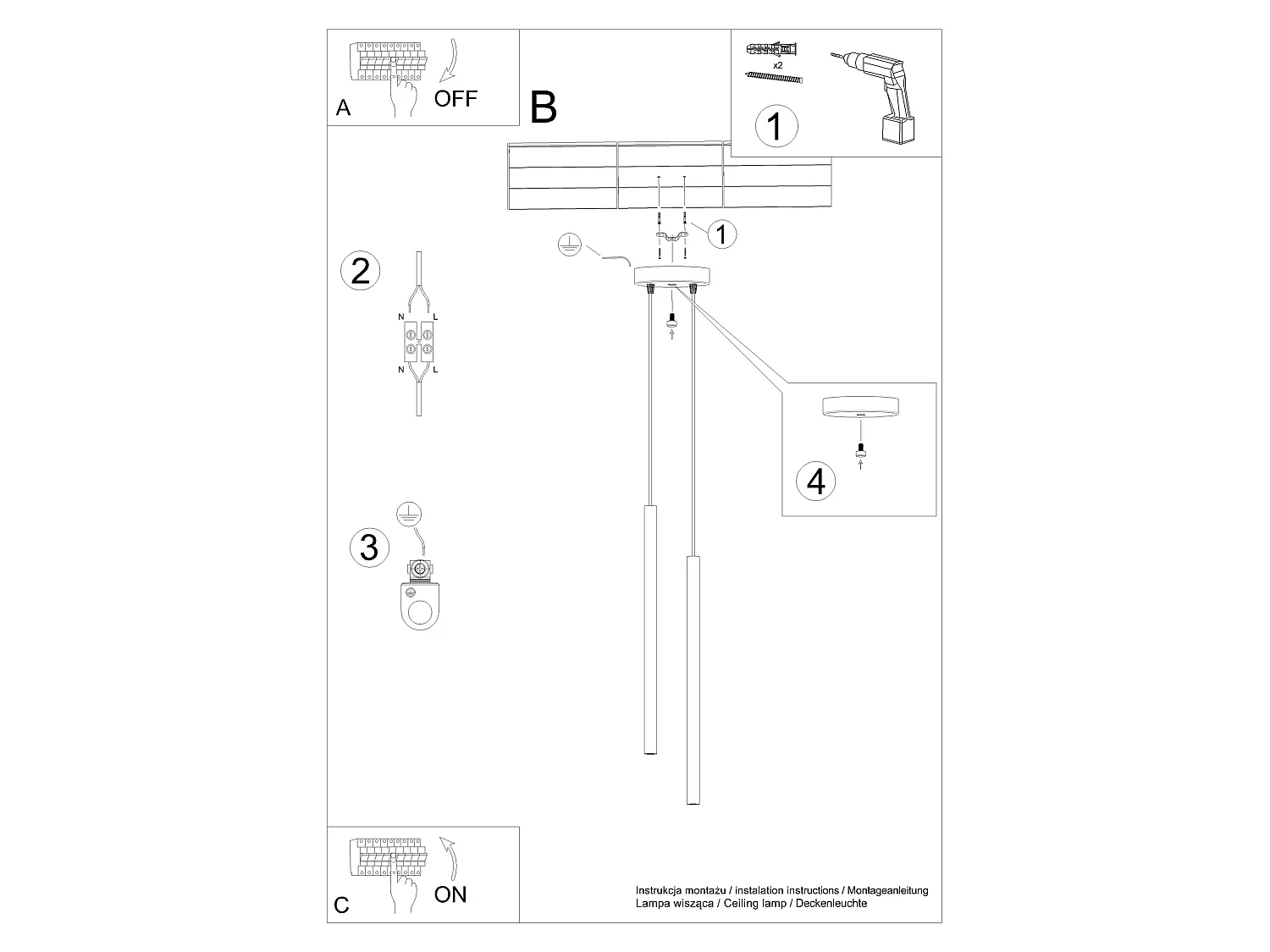 Lampe suspendue moderne en acier - 2 sources lumineuses - L.15 x H.118 cm - jaune